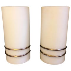 Set of Two Mid-Century Modern Brass and Glass Italian Wall Sconces, circa 1960