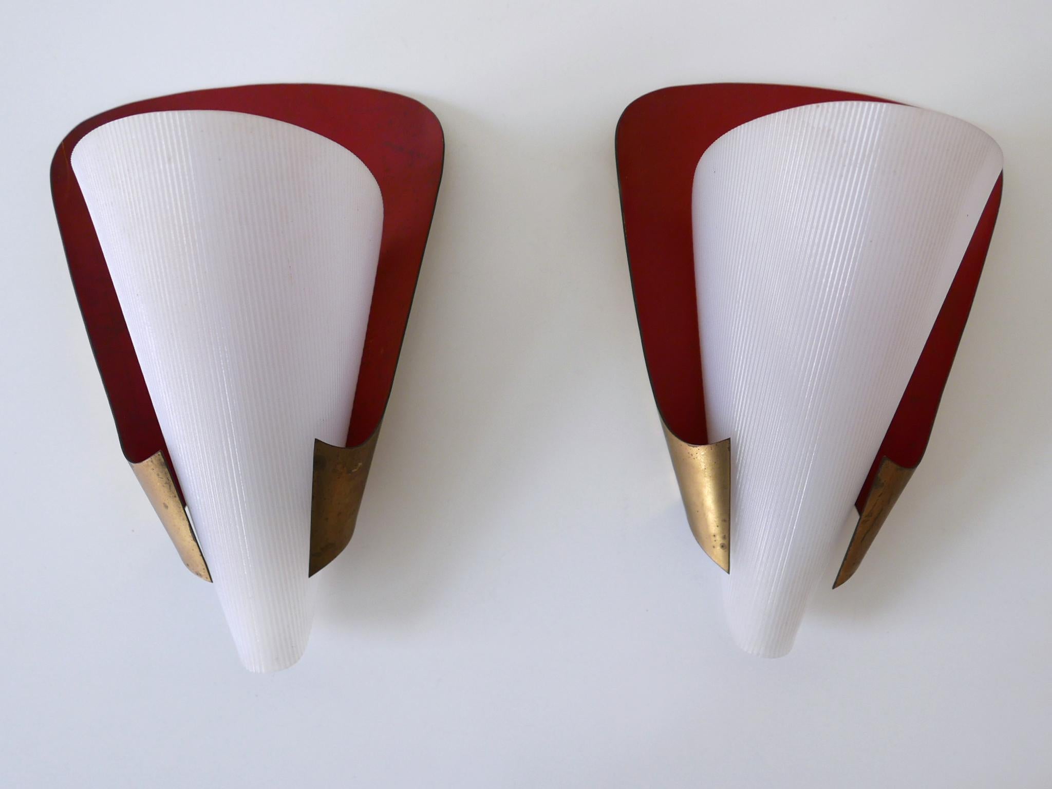Enameled Set of Two Mid-Century Modern Brass & Lucite Sconces Germany 1960s For Sale