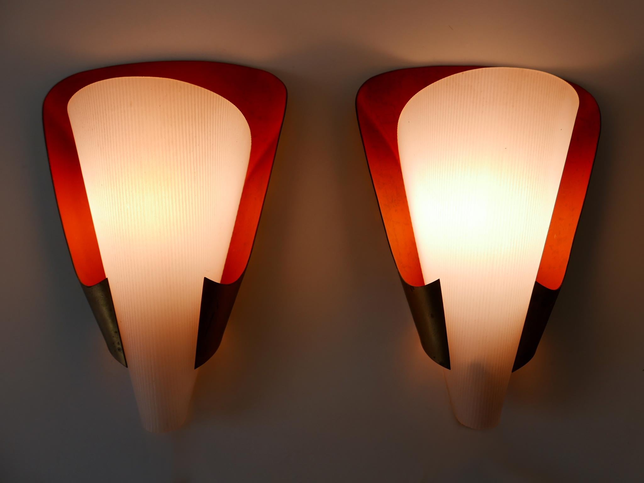 Mid-20th Century Set of Two Mid-Century Modern Brass & Lucite Sconces Germany 1960s For Sale