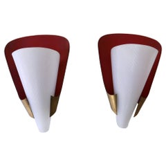 Set of Two Mid-Century Modern Brass & Lucite Sconces Germany 1960s