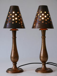 Set of Two Mid-Century Modern Brass Side Table Lamps by Lambert Germany 1970s