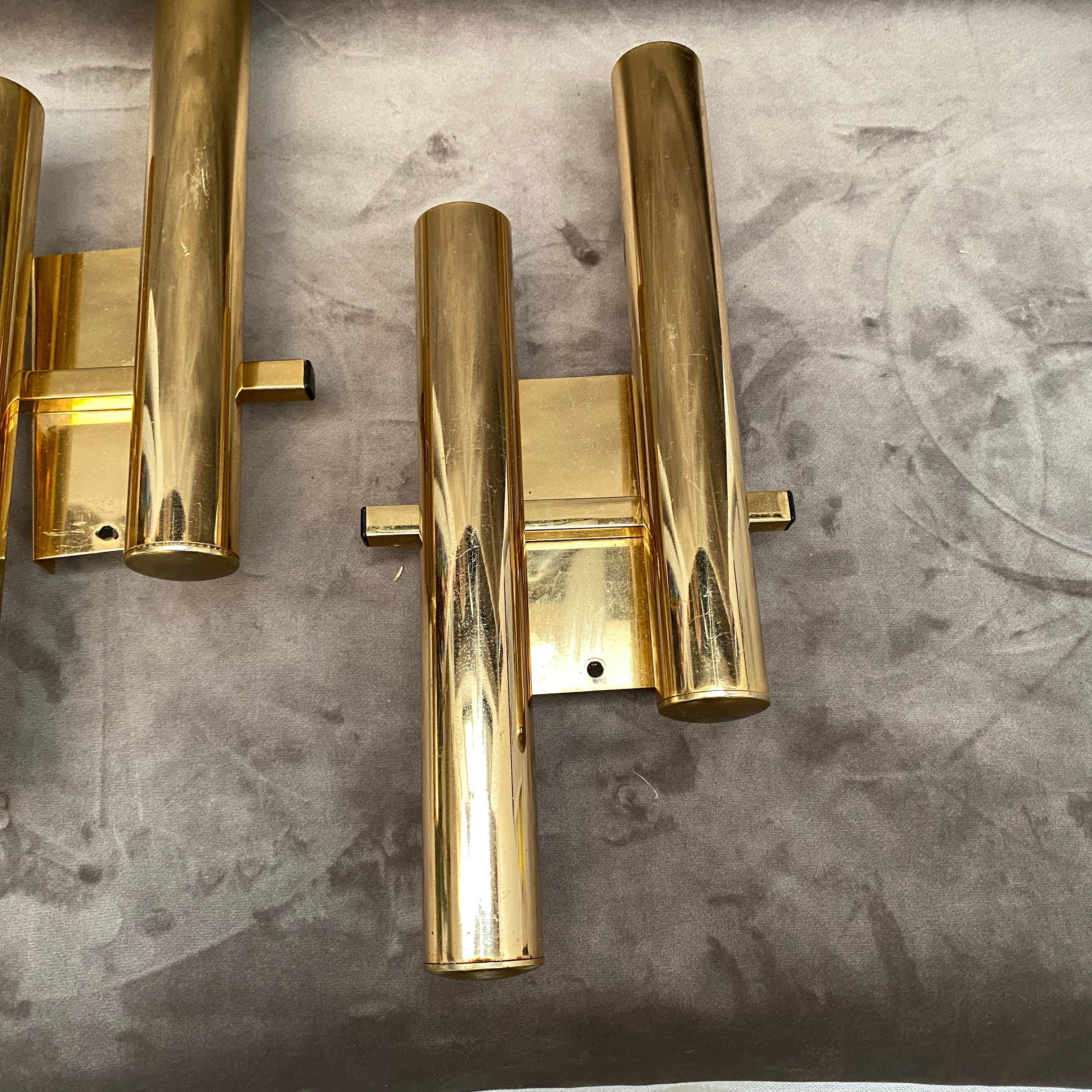 Italian 1960s Set of Two Mid-Century Modern Brass Wall Sconces by Gaetano Sciolari