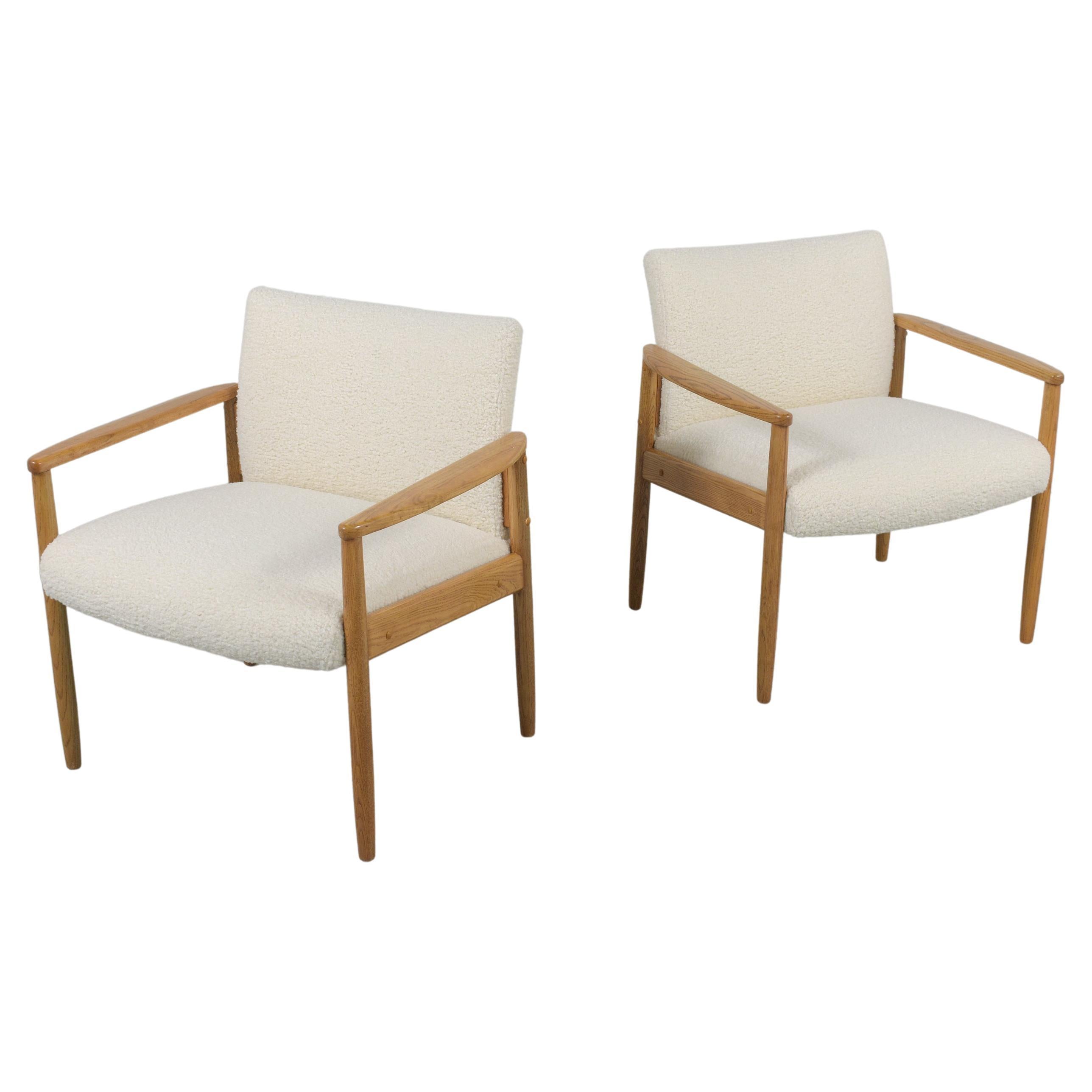 MidCentury Modern Vintage Brown Leather Two Lounge Chairs and Ottoman