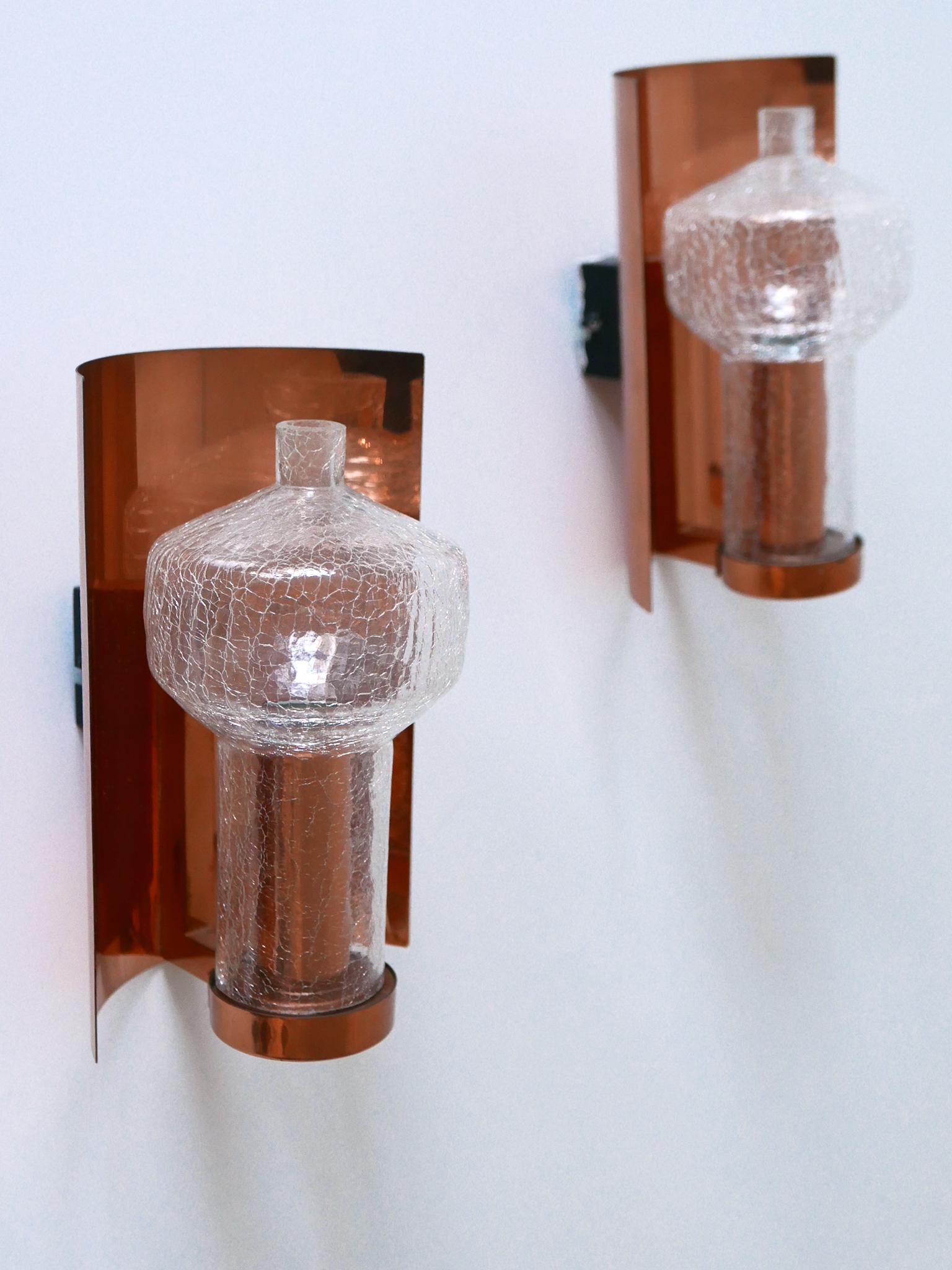Set of Two Mid-Century Modern Copper & Glass Sconces by Kaiser Leuchten, 1960s For Sale 4
