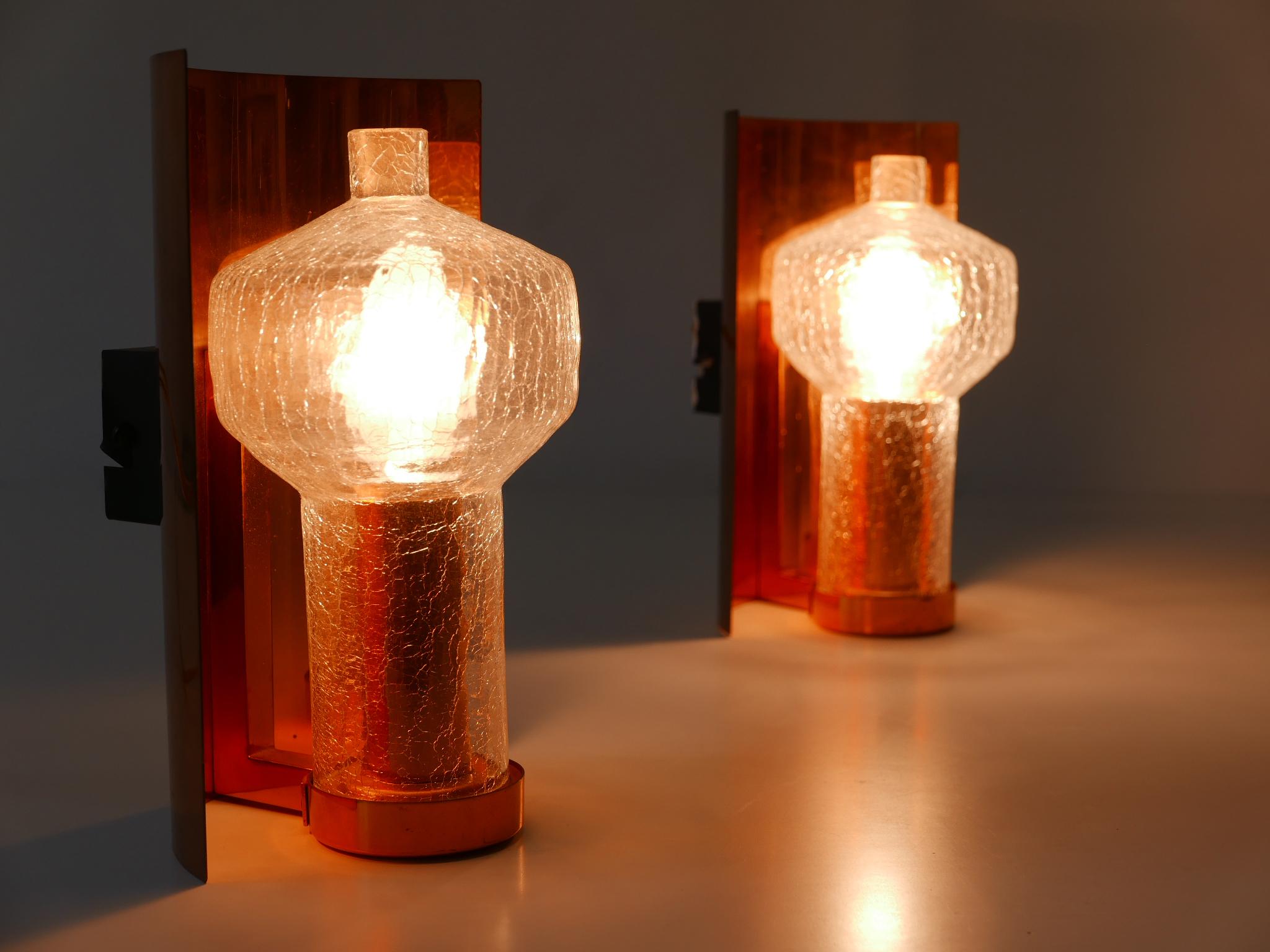 Set of Two Mid-Century Modern Copper & Glass Sconces by Kaiser Leuchten, 1960s For Sale 5