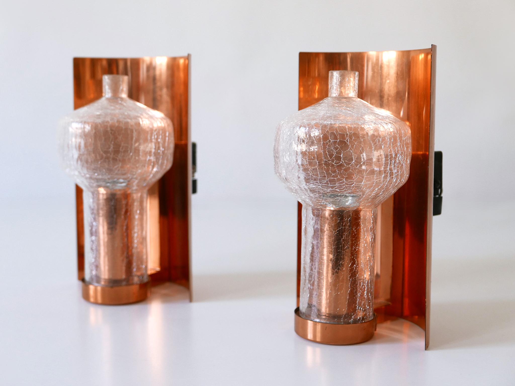 Set of Two Mid-Century Modern Copper & Glass Sconces by Kaiser Leuchten, 1960s For Sale 8