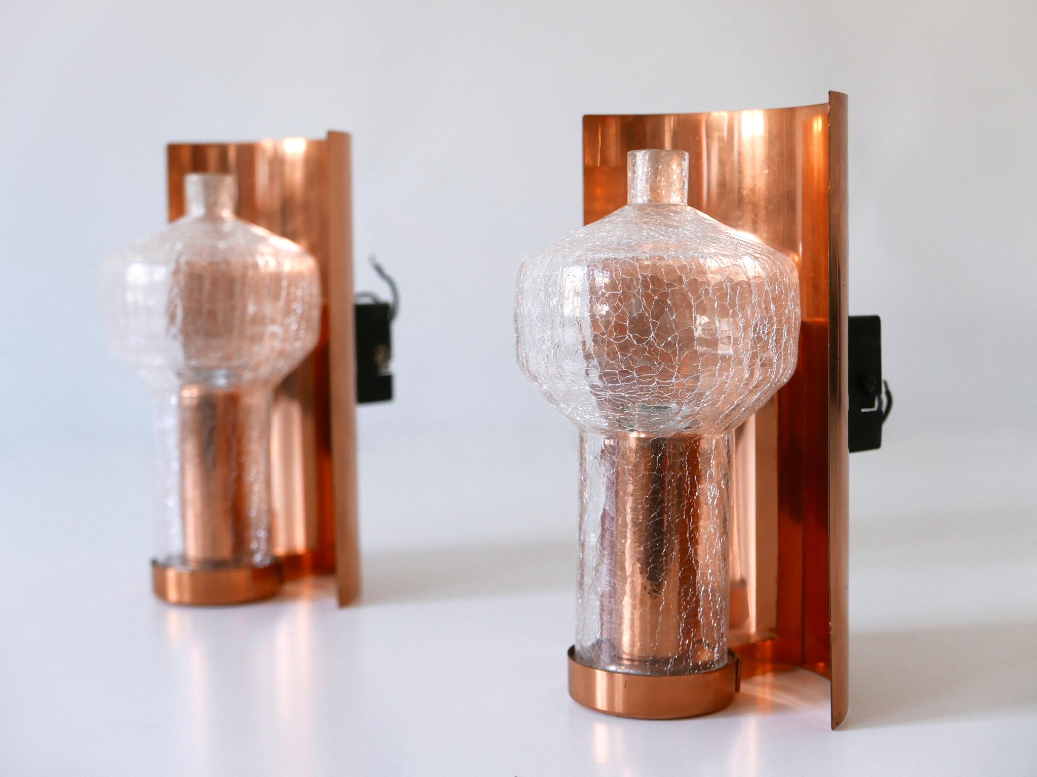 Set of Two Mid-Century Modern Copper & Glass Sconces by Kaiser Leuchten, 1960s For Sale 9
