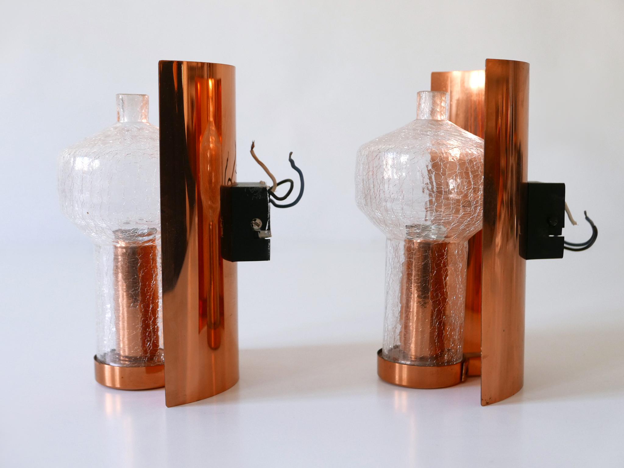 Set of Two Mid-Century Modern Copper & Glass Sconces by Kaiser Leuchten, 1960s For Sale 11