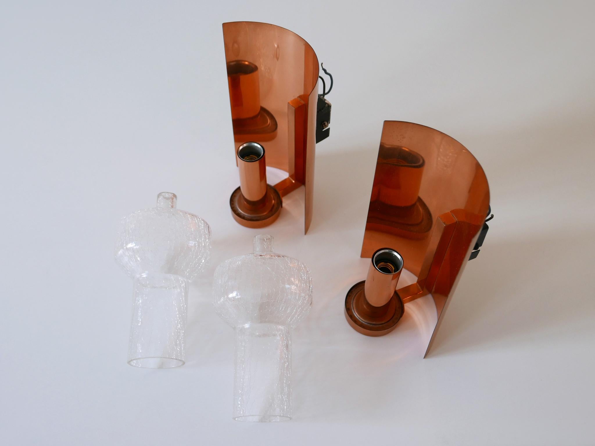 Set of Two Mid-Century Modern Copper & Glass Sconces by Kaiser Leuchten, 1960s For Sale 13