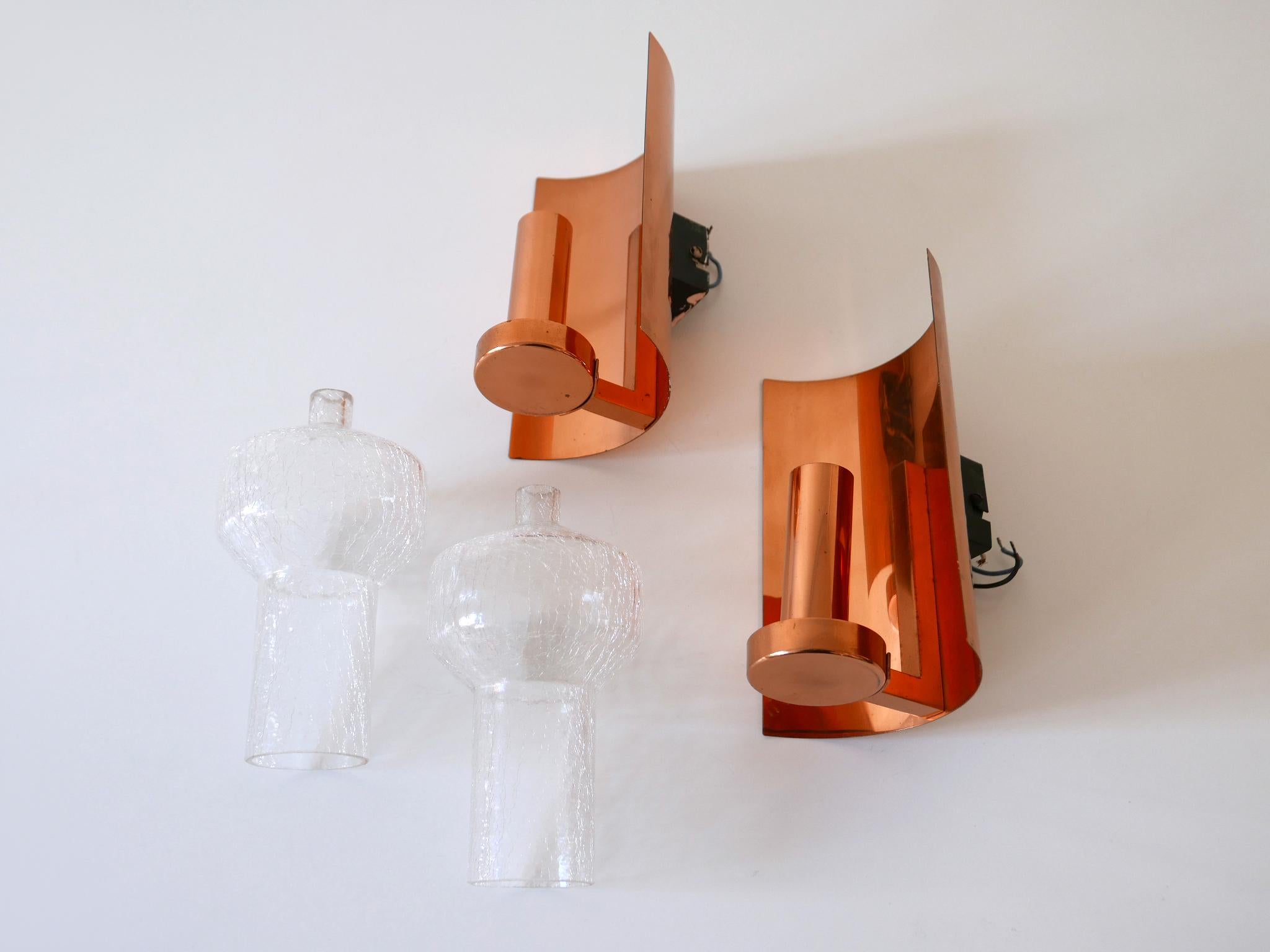 Set of Two Mid-Century Modern Copper & Glass Sconces by Kaiser Leuchten, 1960s For Sale 14