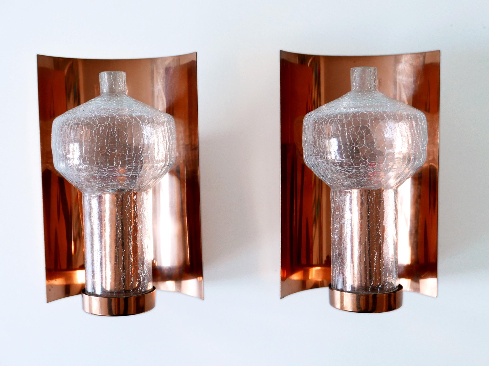 German Set of Two Mid-Century Modern Copper & Glass Sconces by Kaiser Leuchten, 1960s For Sale