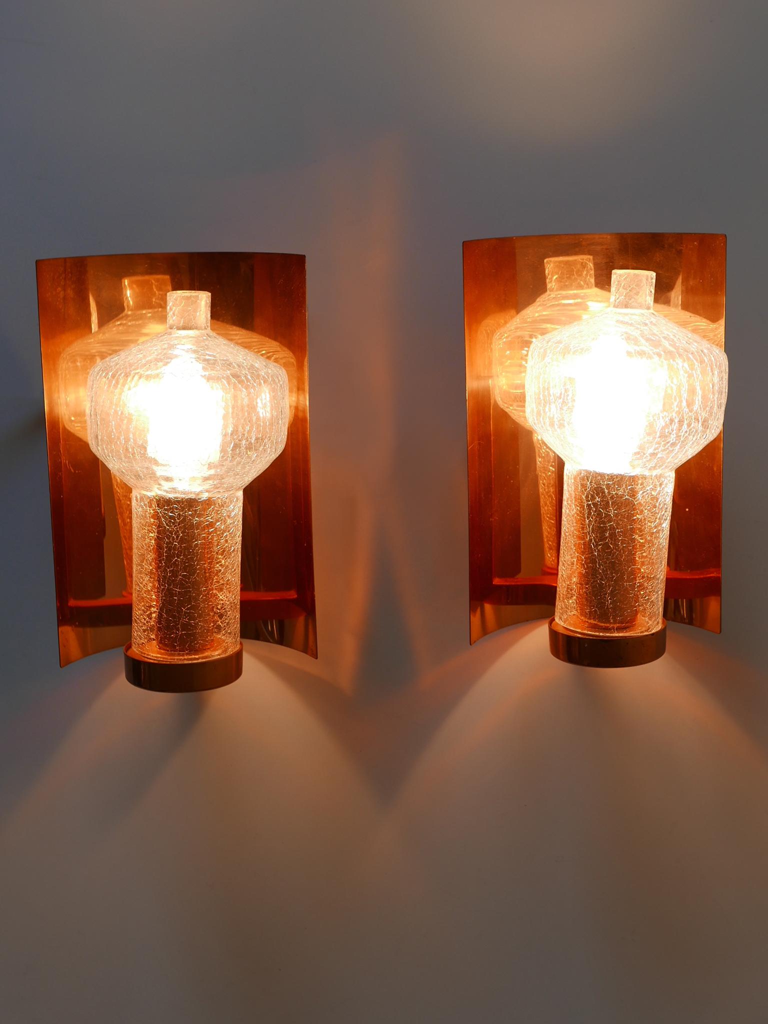 Set of Two Mid-Century Modern Copper & Glass Sconces by Kaiser Leuchten, 1960s In Good Condition For Sale In Munich, DE