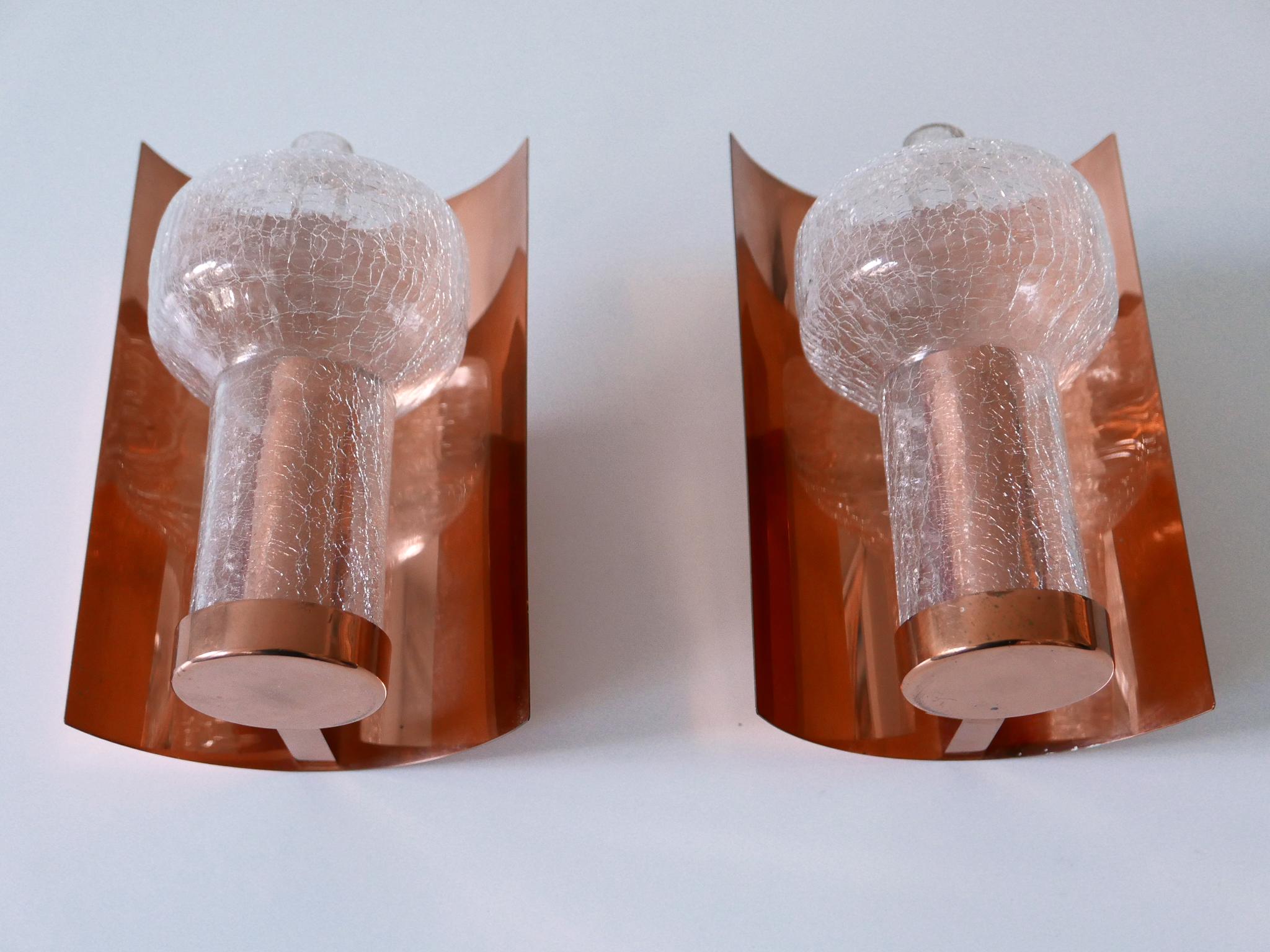 Mid-20th Century Set of Two Mid-Century Modern Copper & Glass Sconces by Kaiser Leuchten, 1960s For Sale