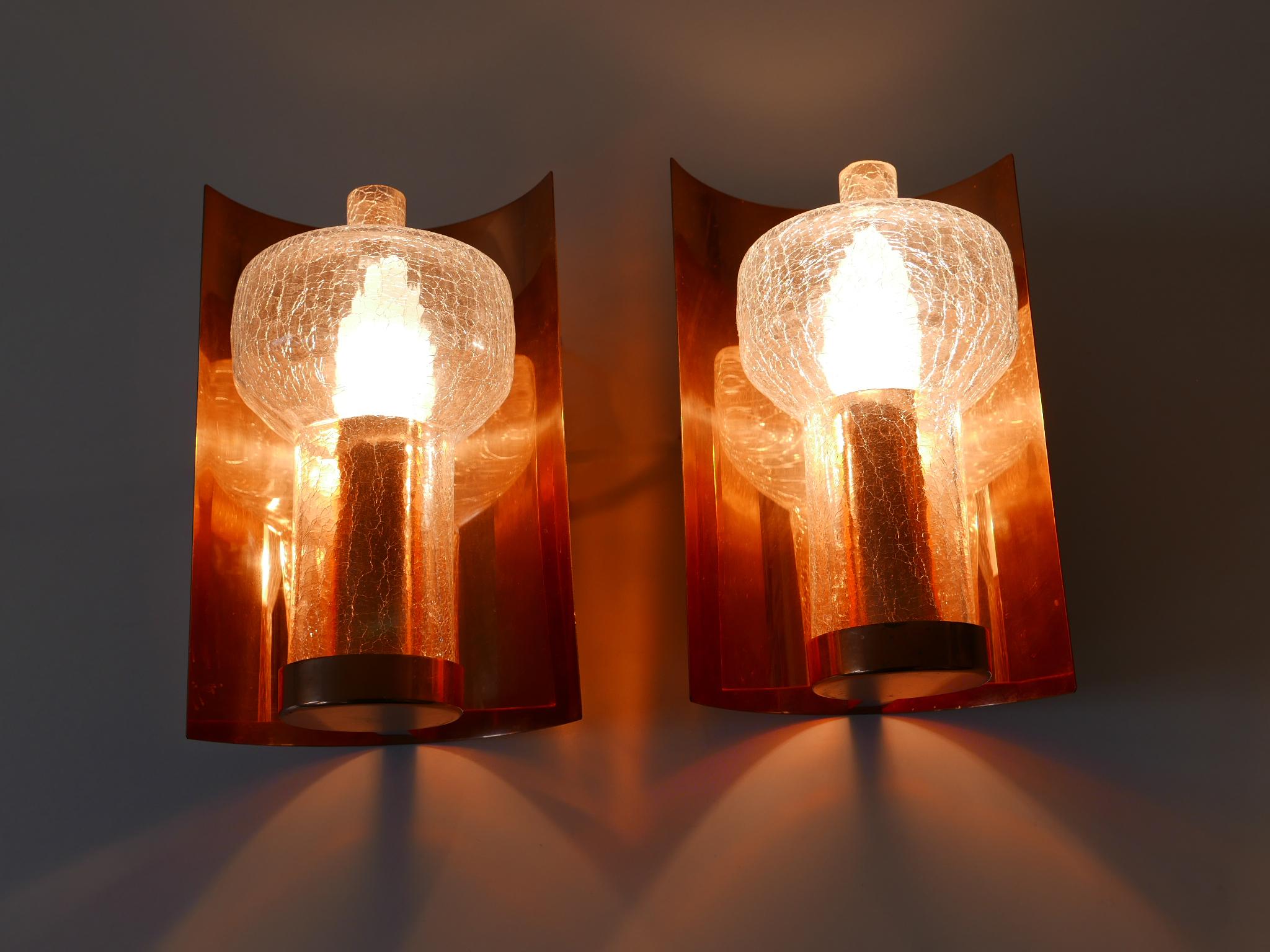 Blown Glass Set of Two Mid-Century Modern Copper & Glass Sconces by Kaiser Leuchten, 1960s For Sale