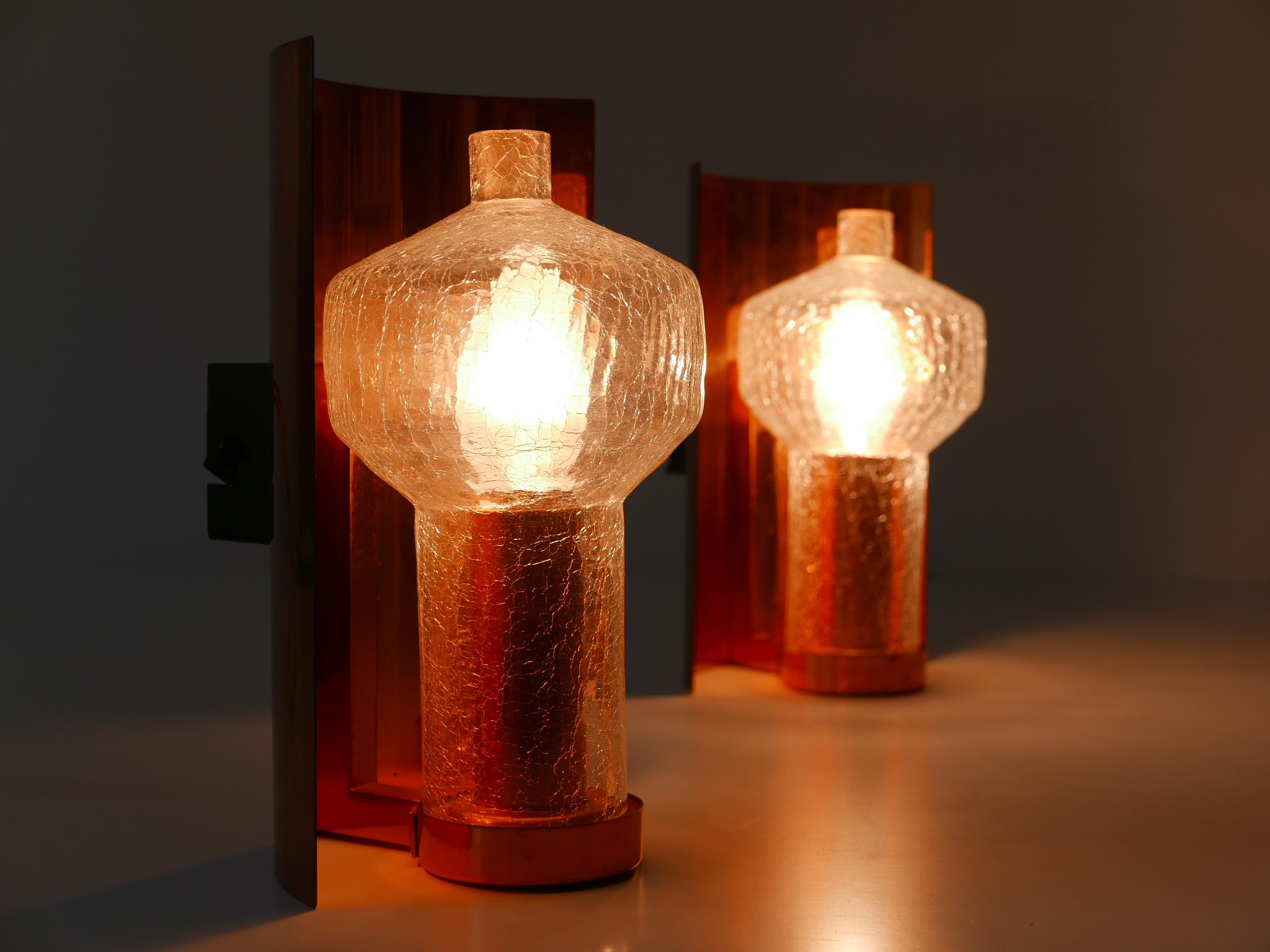 Set of Two Mid-Century Modern Copper & Glass Sconces by Kaiser Leuchten, 1960s For Sale 2