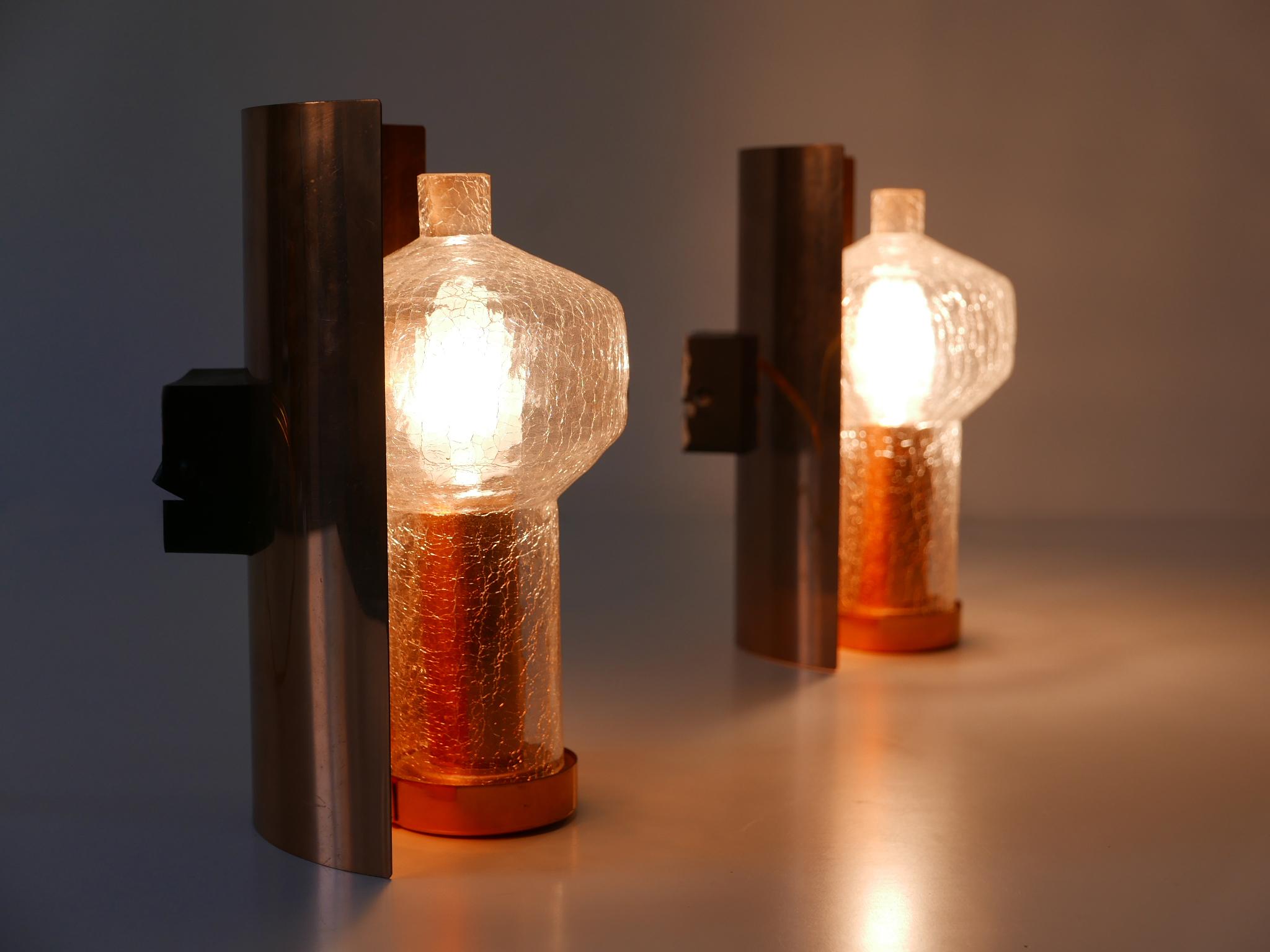 Set of Two Mid-Century Modern Copper & Glass Sconces by Kaiser Leuchten, 1960s For Sale 3