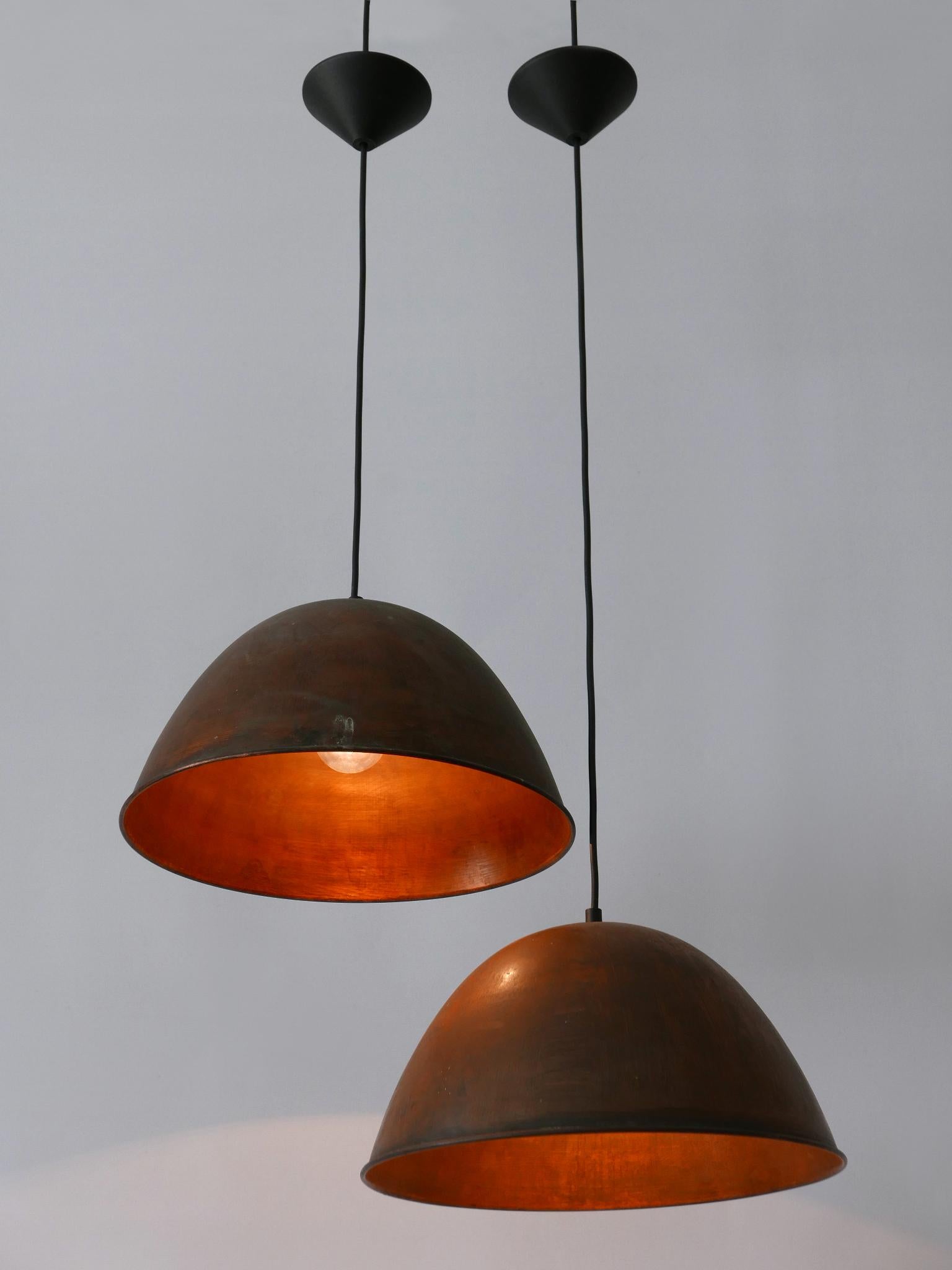 Set of Two Mid-Century Modern Copper Pendant Lamps or Hanging Lights 1950s For Sale 8