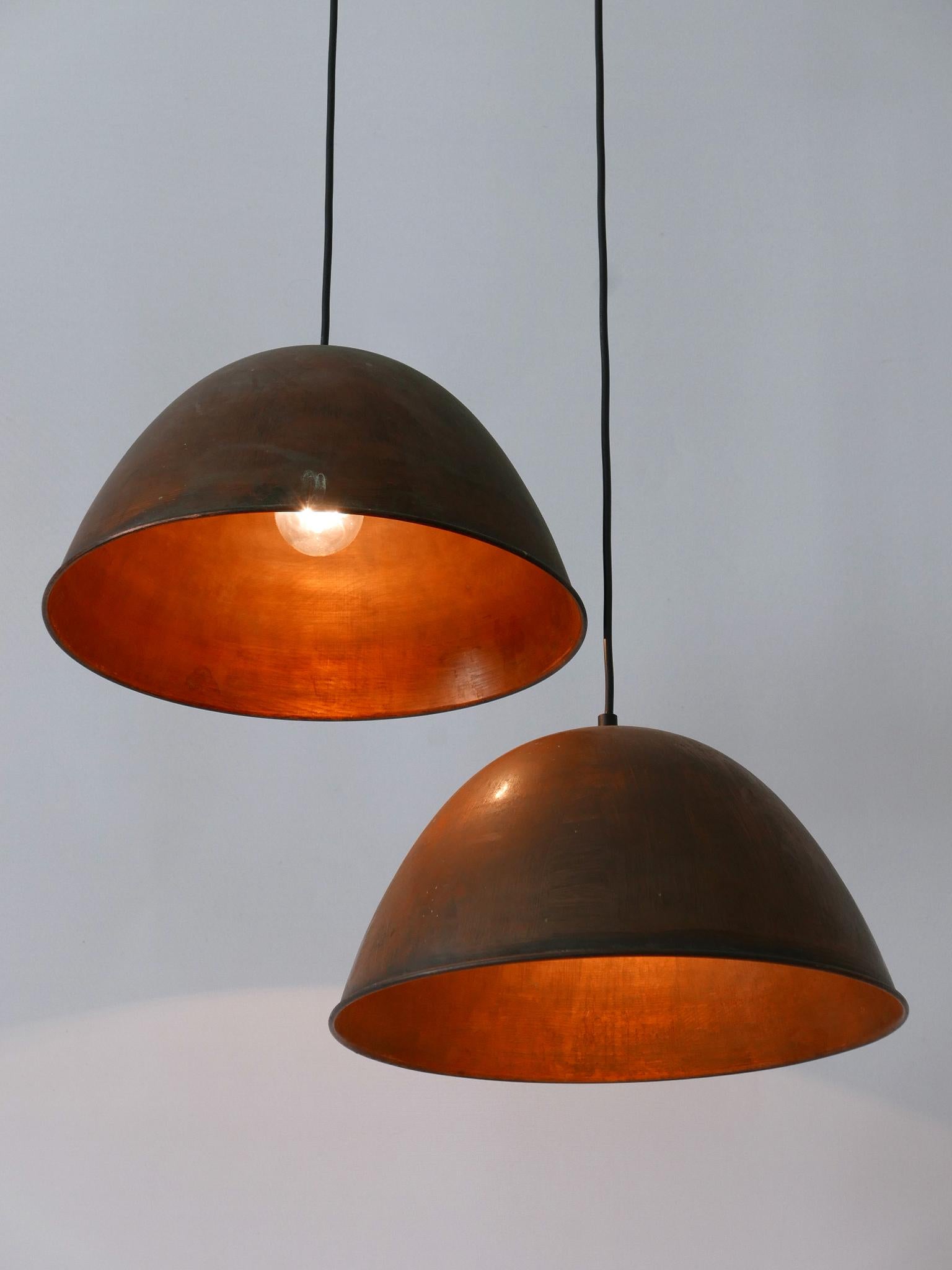 Set of Two Mid-Century Modern Copper Pendant Lamps or Hanging Lights 1950s For Sale 9