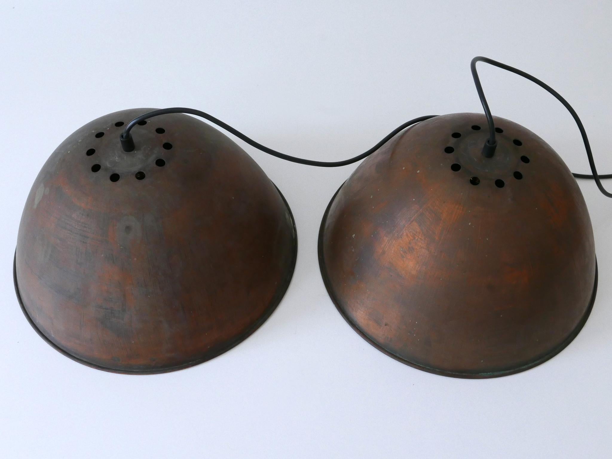Set of Two Mid-Century Modern Copper Pendant Lamps or Hanging Lights 1950s For Sale 14