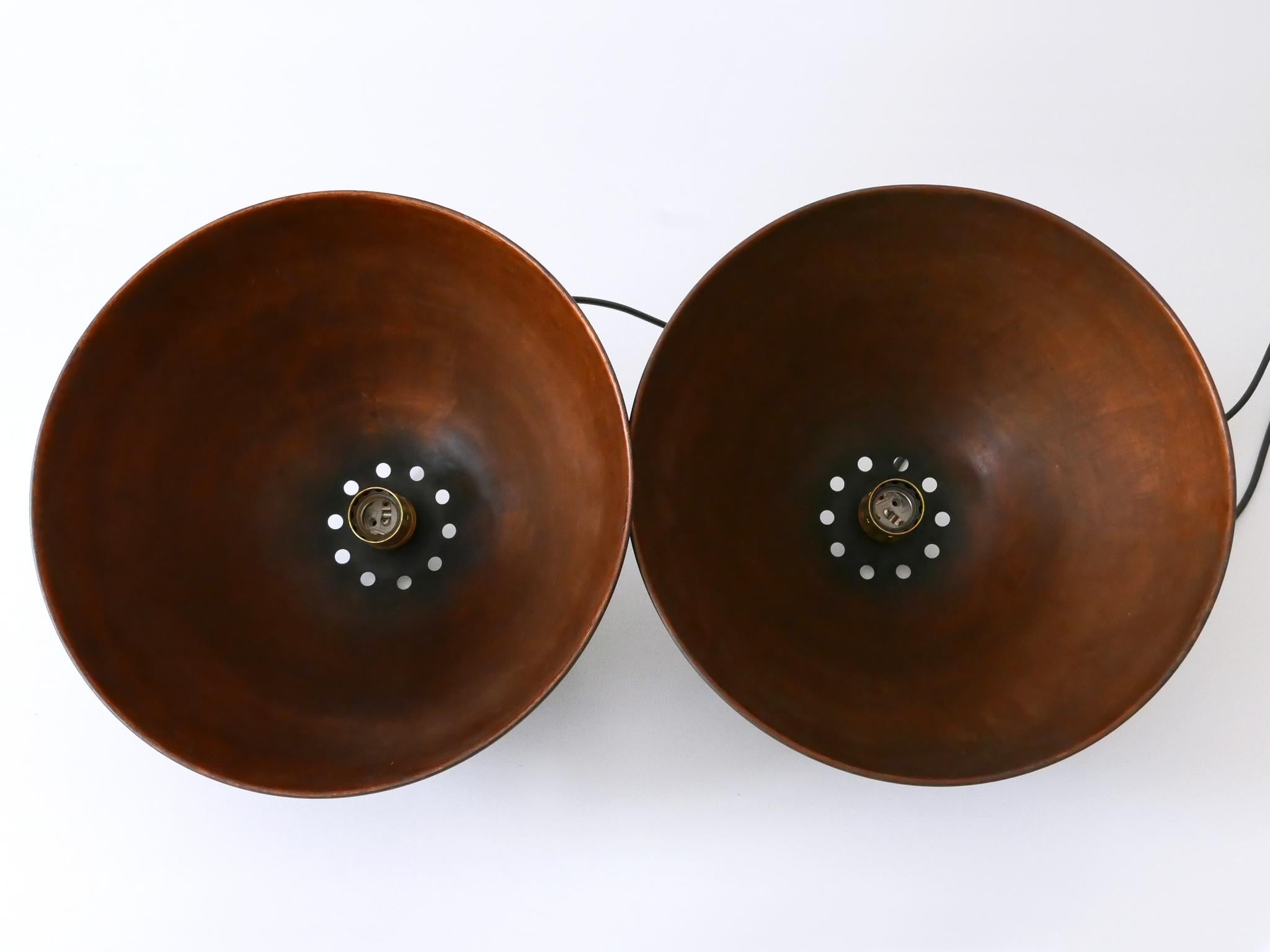 Set of Two Mid-Century Modern Copper Pendant Lamps or Hanging Lights 1950s For Sale 15
