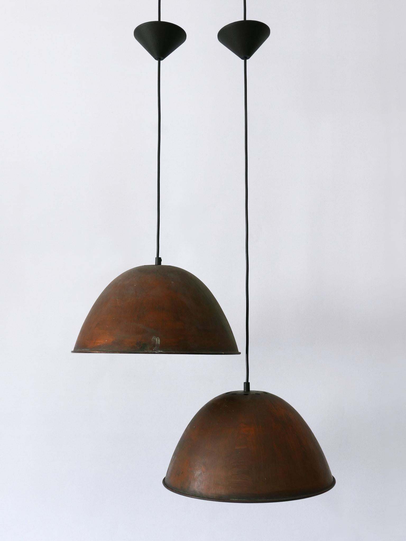 German Set of Two Mid-Century Modern Copper Pendant Lamps or Hanging Lights 1950s For Sale