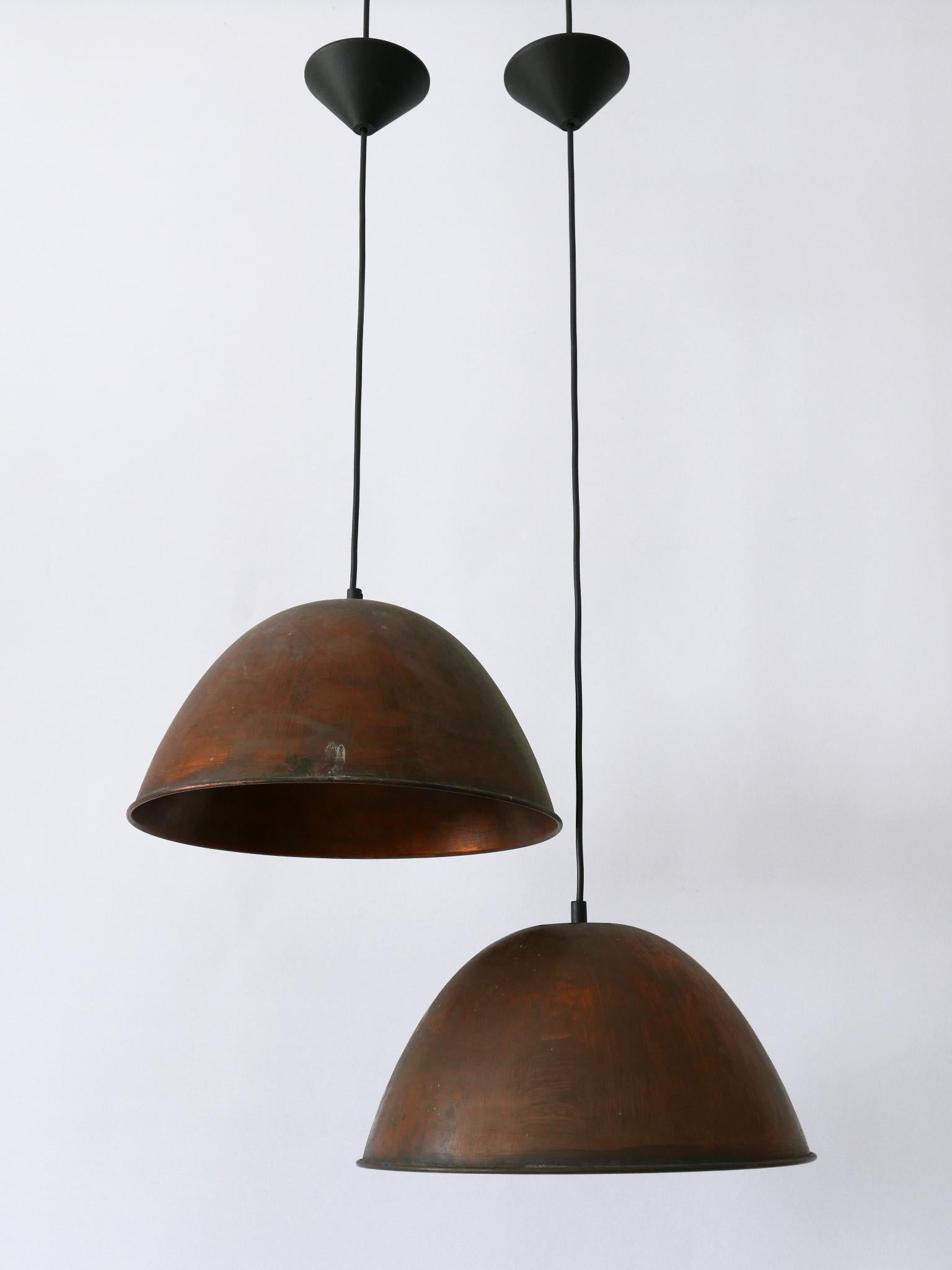 Set of Two Mid-Century Modern Copper Pendant Lamps or Hanging Lights 1950s For Sale 2