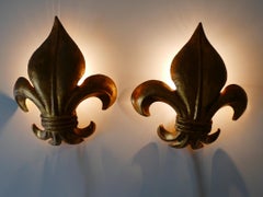 Set of Two Mid-Century Modern Gilt Metal Lily Sconces by Hans Kögl 1970s Germany