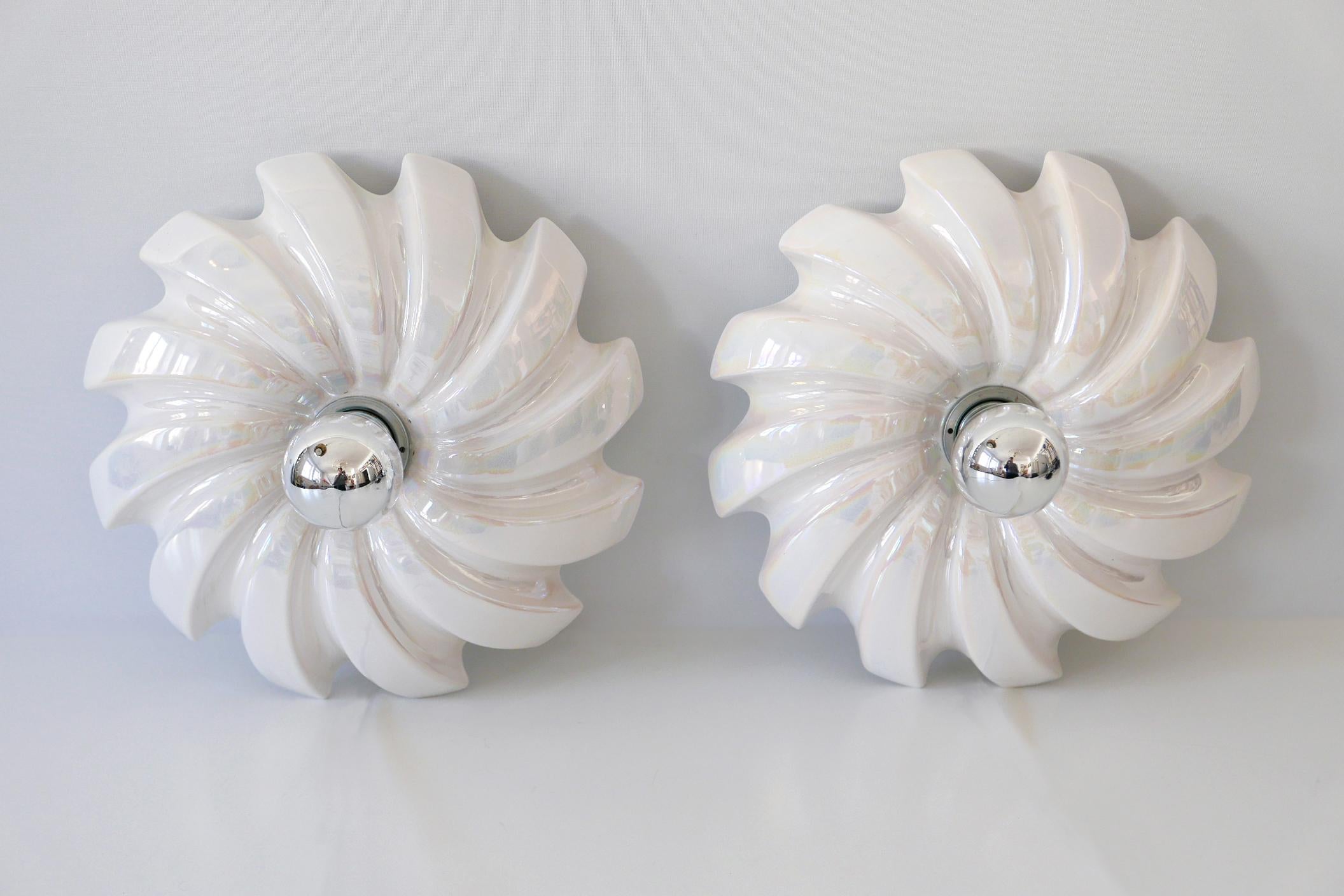 Porcelain Set of Two Mid-Century Modern Iridescent Glazed PAN Wall Lamps by Goebel Germany For Sale