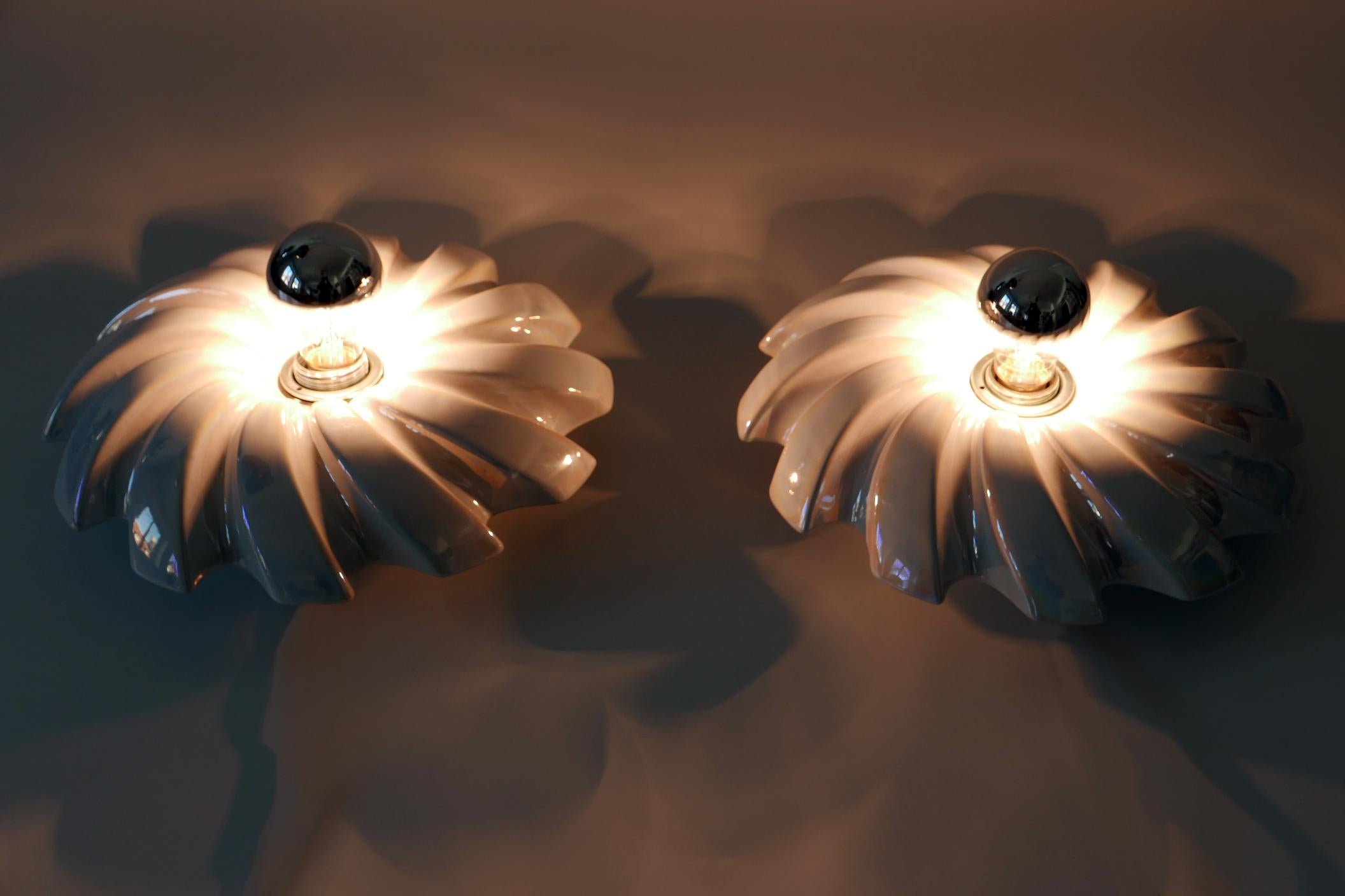 Set of Two Mid-Century Modern Iridescent Glazed PAN Wall Lamps by Goebel Germany For Sale 4