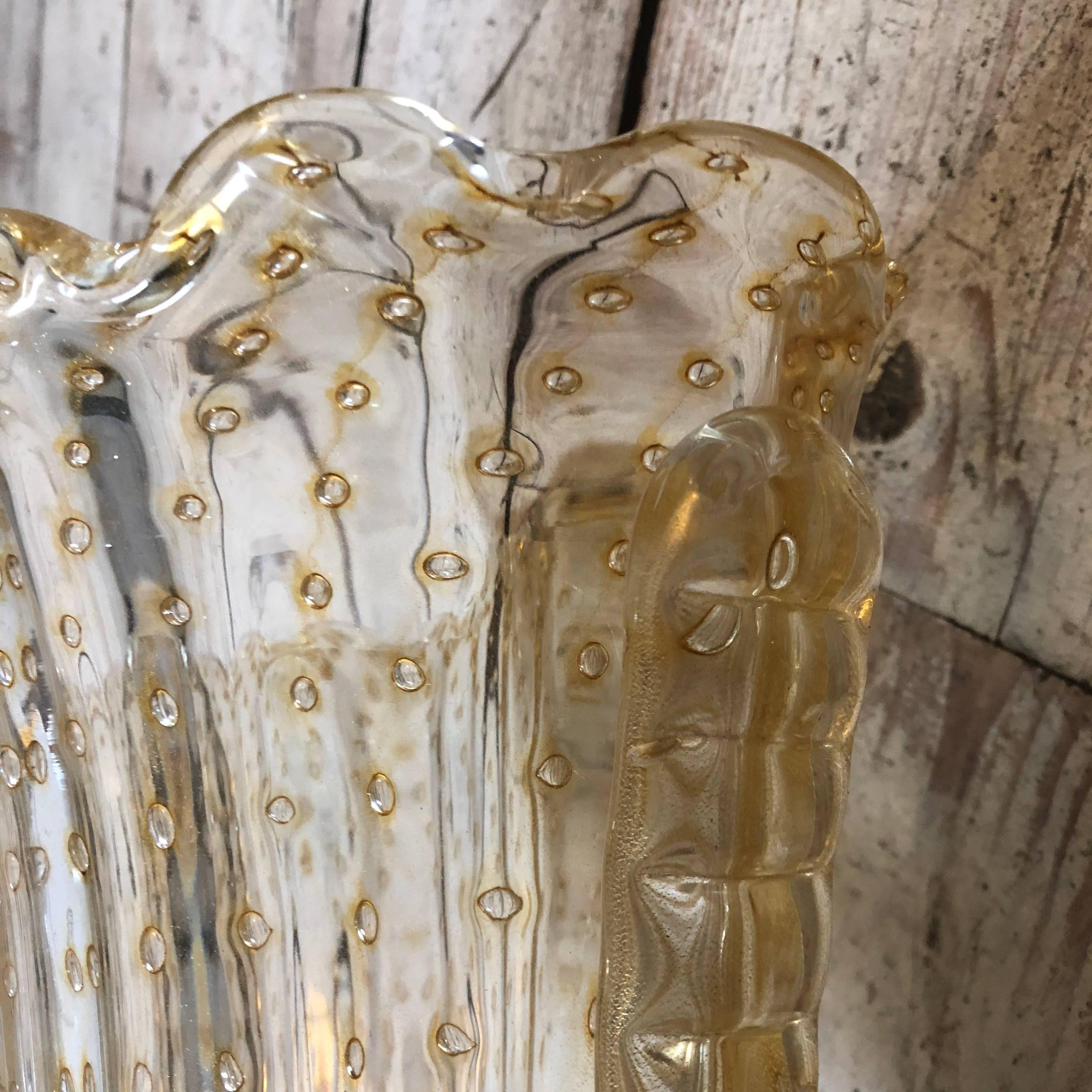 Set of Two MId-Century Modern Italian Murano Glass and  Brass Wall Sconces 1970 7