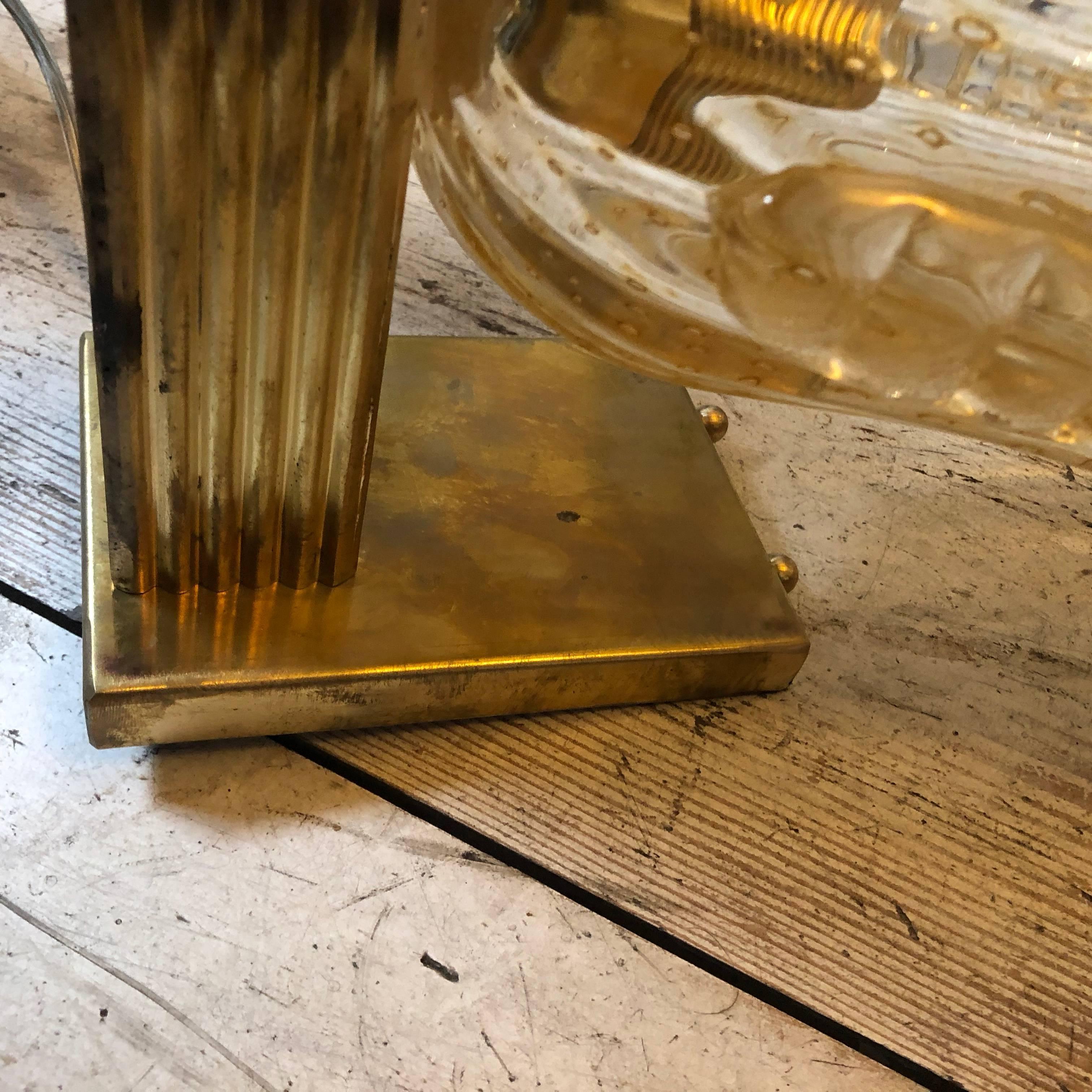 Set of Two MId-Century Modern Italian Murano Glass and  Brass Wall Sconces 1970 In Good Condition In Aci Castello, IT