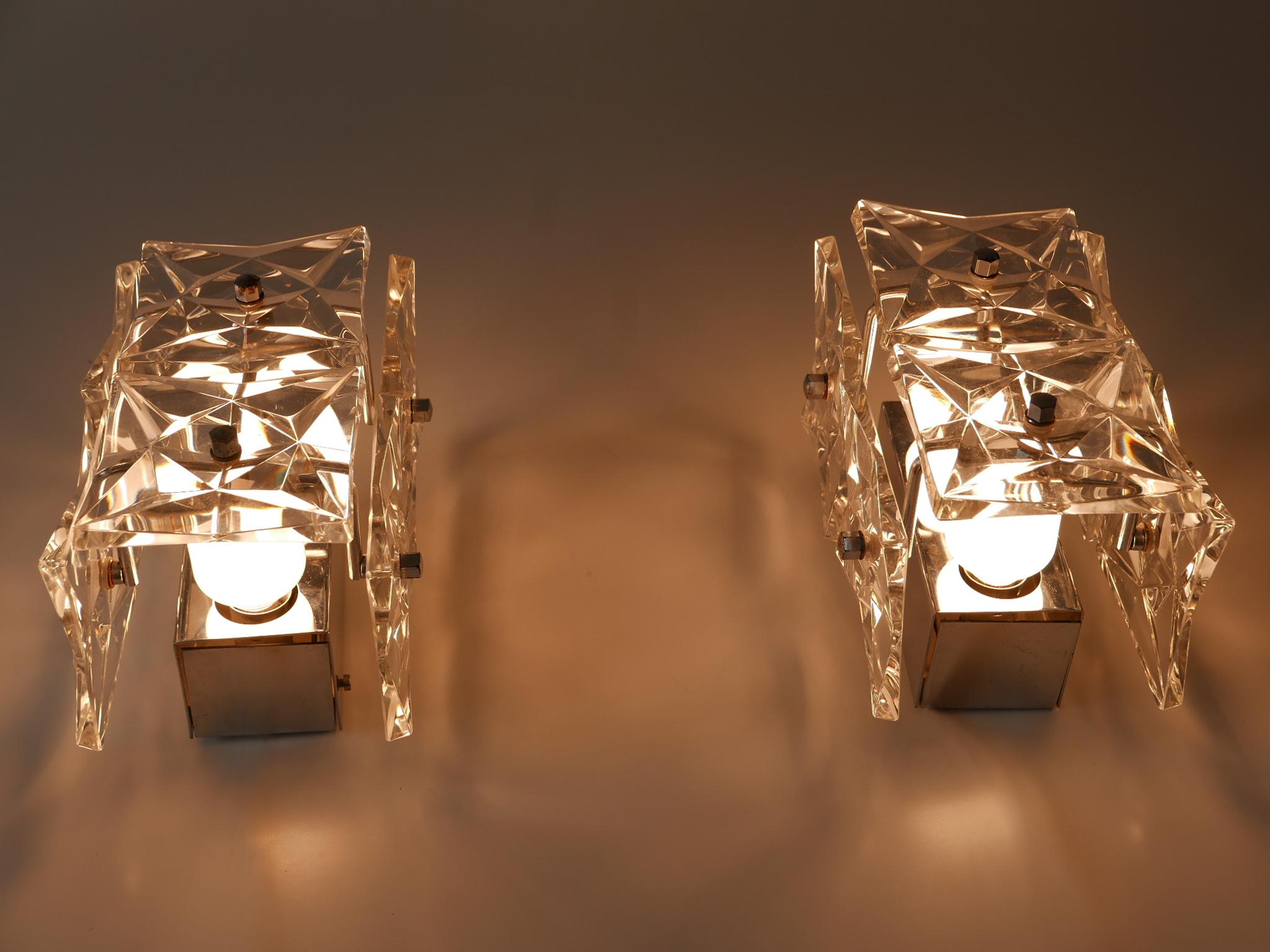 Set of Two Mid-Century Modern Kinkeldey Crystal Glass Sconces or Wall Lamps For Sale 8