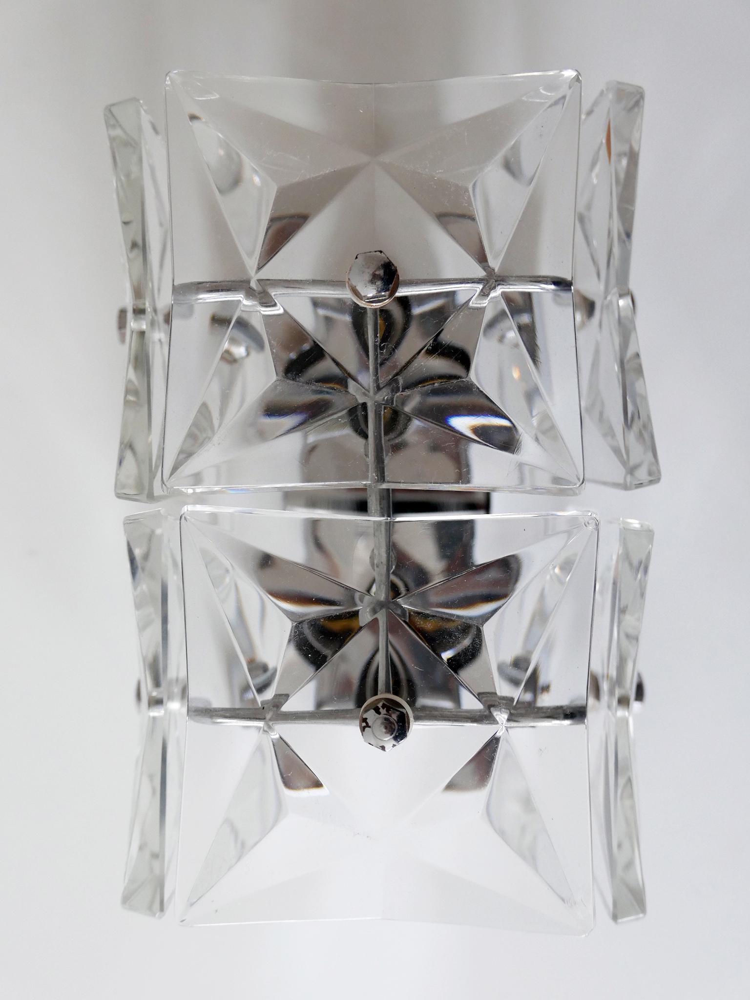 Plated Set of Two Mid-Century Modern Kinkeldey Crystal Glass Sconces or Wall Lamps For Sale