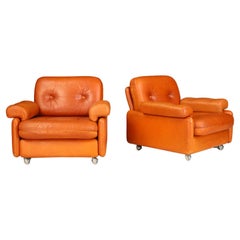 Vintage Set of Two Mid-Century Modern Leather Armchairs, Germany, 1960s