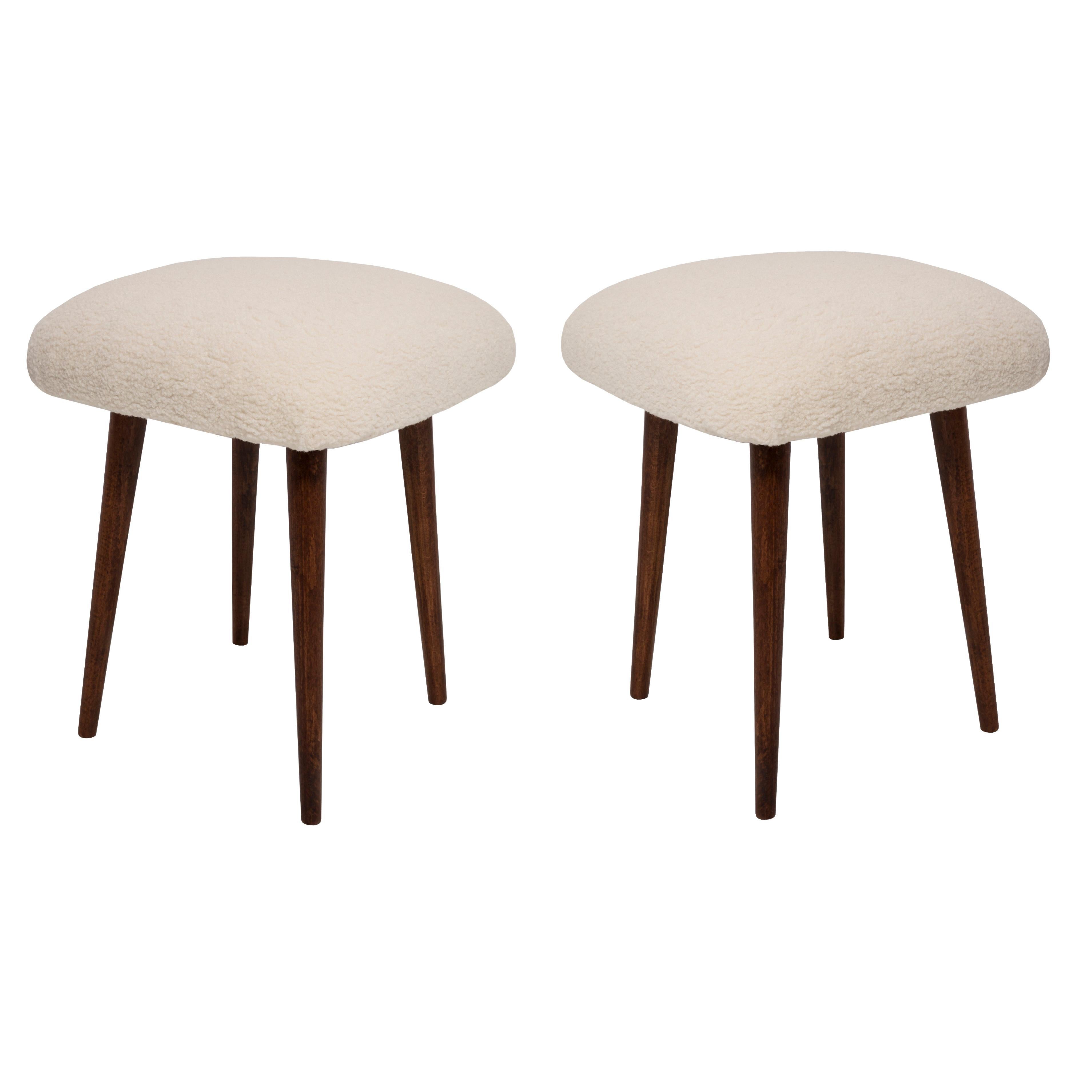 Set of Two Mid-Century Modern Light Beige Boucle Stool, Europe, 1960s