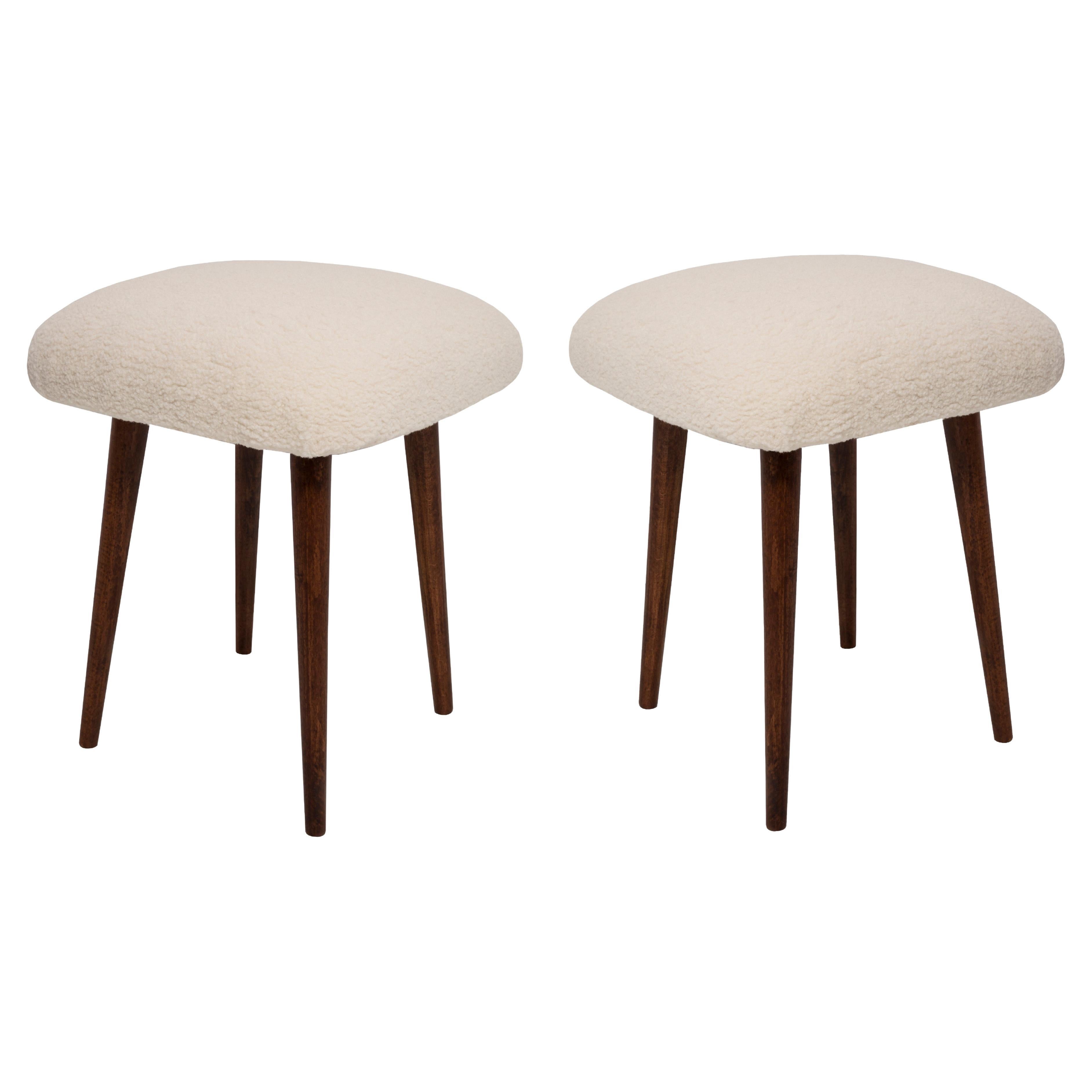 Set of Two Mid-Century Modern Light Beige Boucle Stool, Europe, 1960s