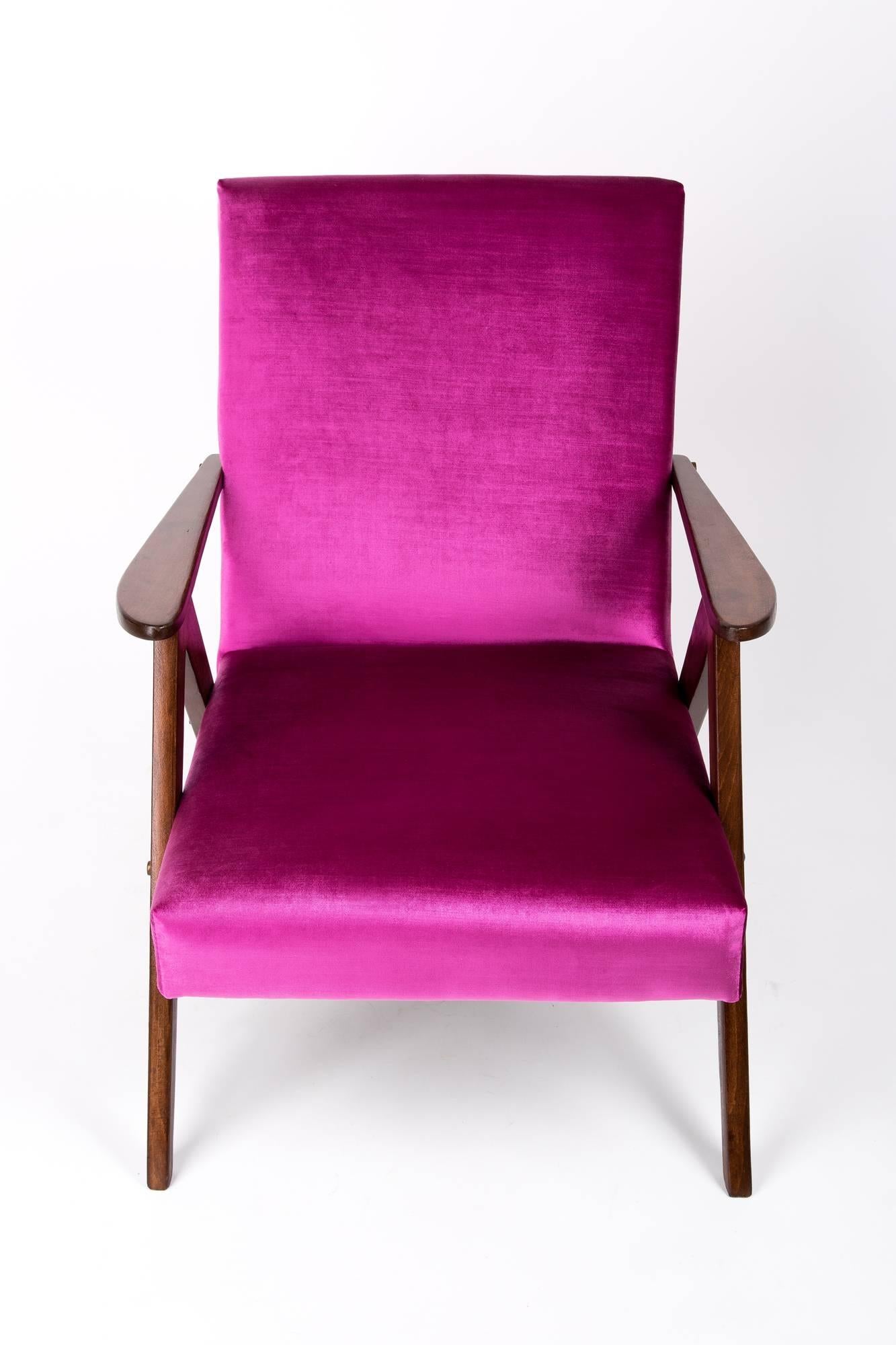 Polish Set of Two Mid-Century Modern Magenta Pink Armchairs, 1960s, Poland For Sale