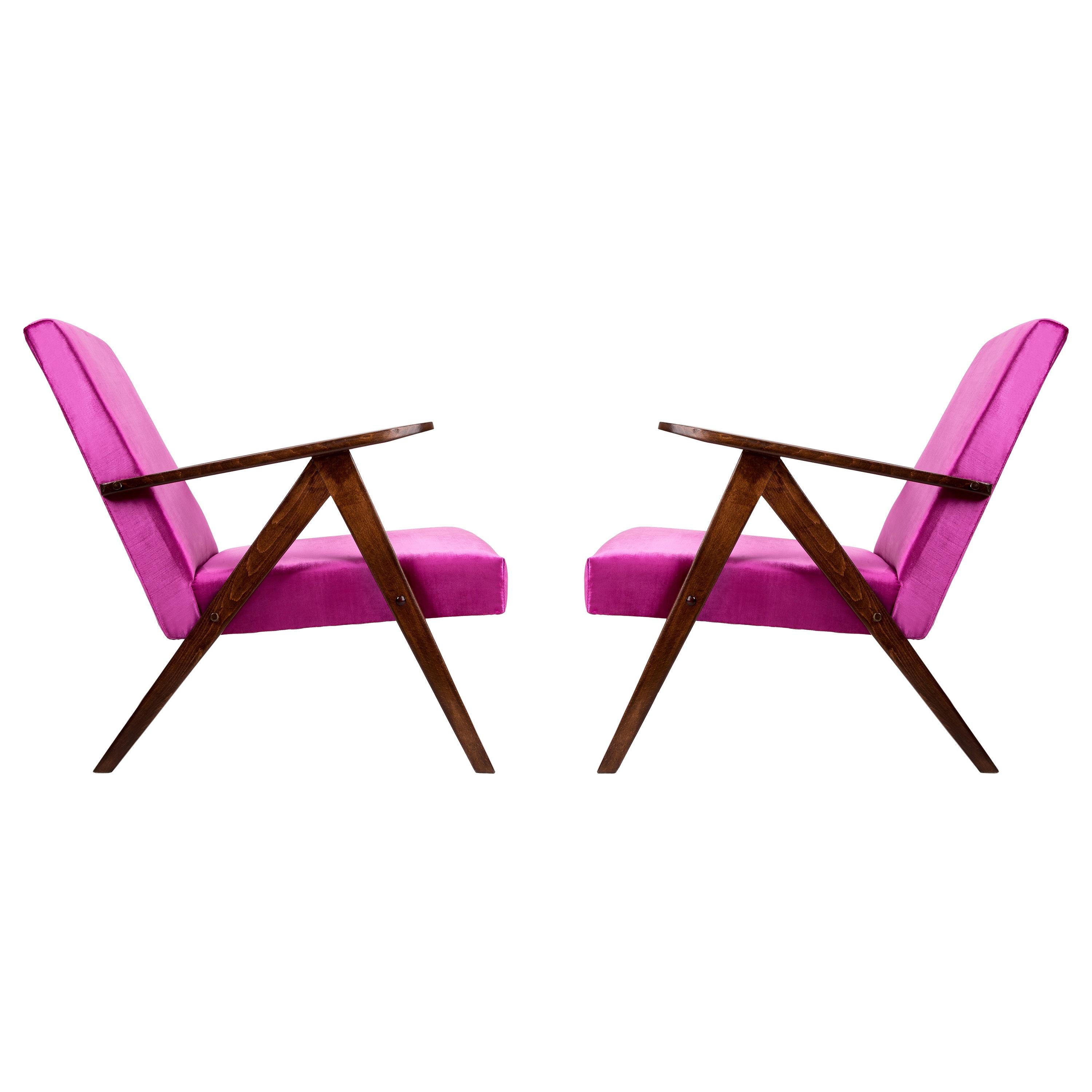 Set of Two Mid-Century Modern Magenta Pink Armchairs, 1960s, Poland