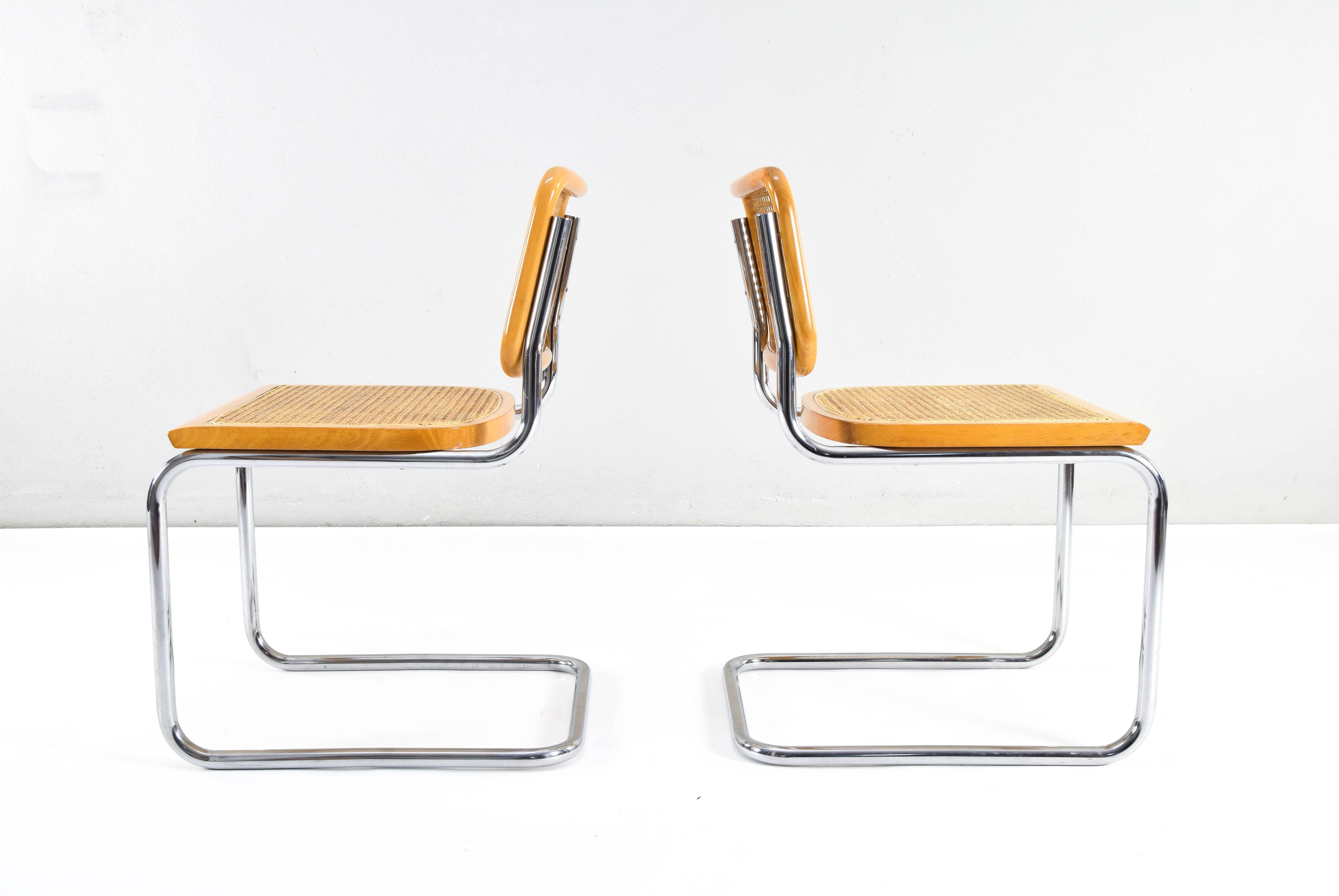 Satz von zweiblonden Cesca-Stühlen von Marcel Breuer, B32, Mid-Century Modern, Italien, 1970er Jahre im Zustand „Gut“ im Angebot in Escalona, Toledo