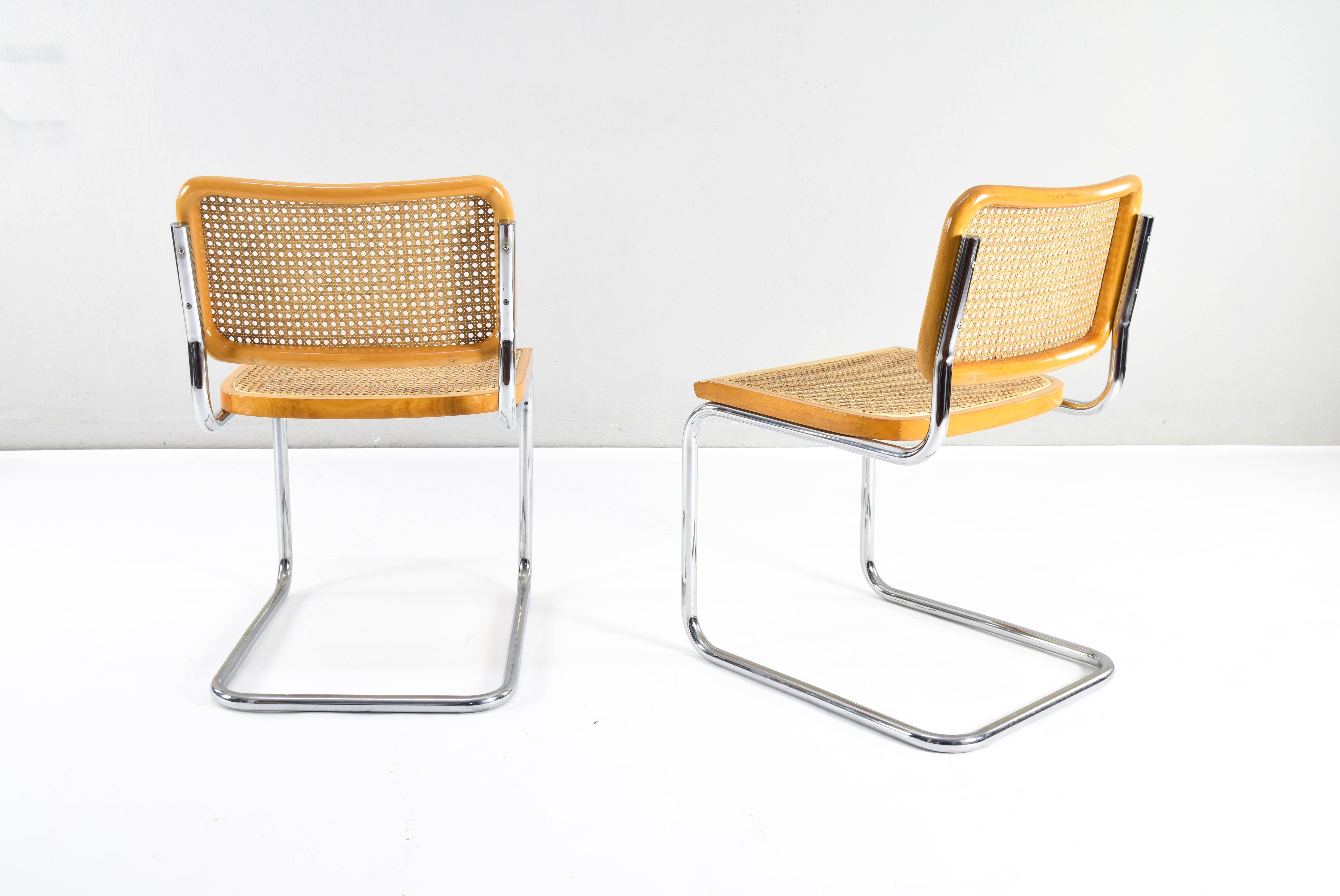 Steel Set of Two Mid-Century Modern Marcel Breuer B32 Blonde Cesca Chairs, Italy 1970s For Sale