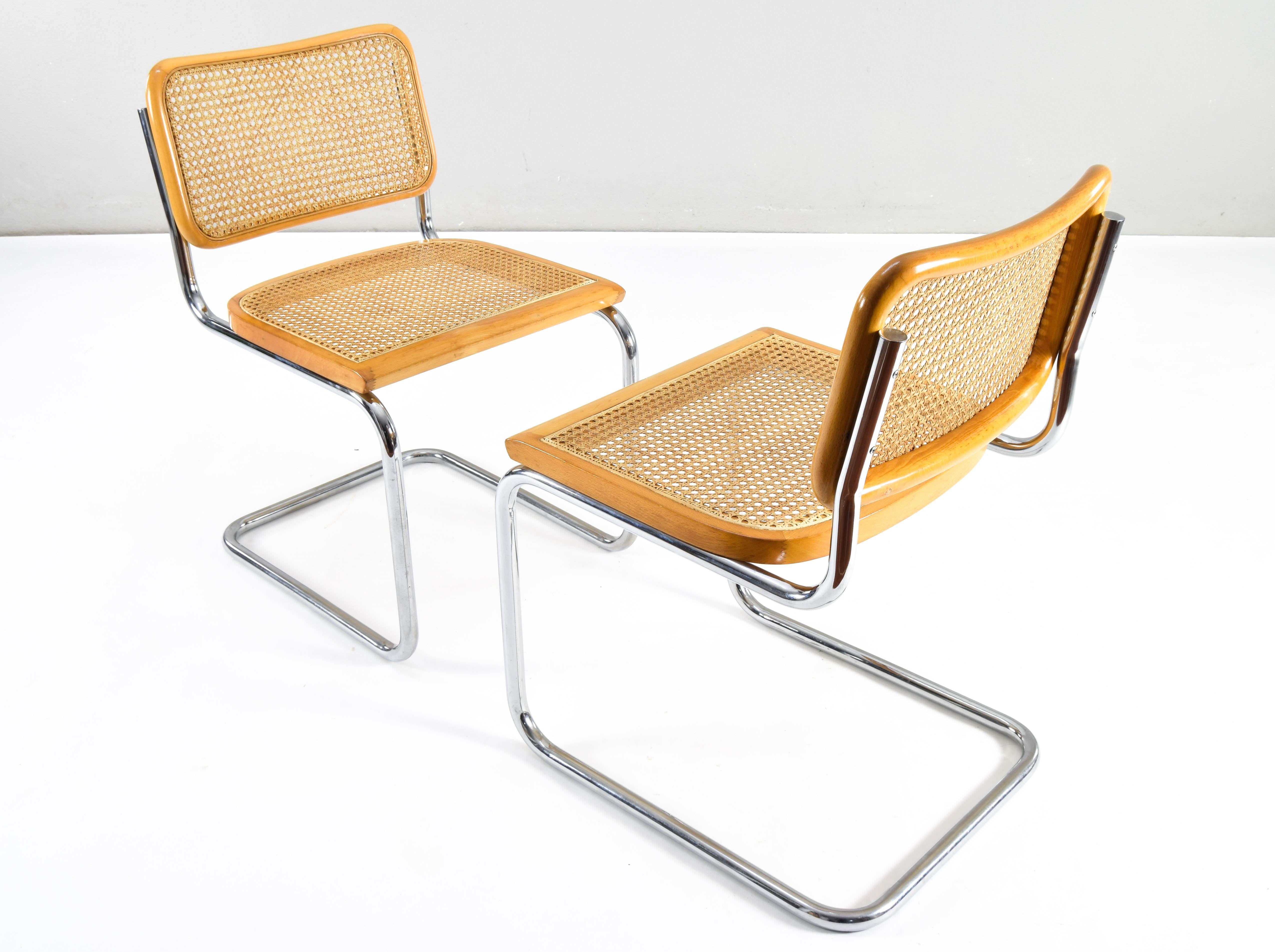 Set of Two Mid-Century Modern Marcel Breuer B32 Blonde Cesca Chairs, Italy 1970s For Sale 2