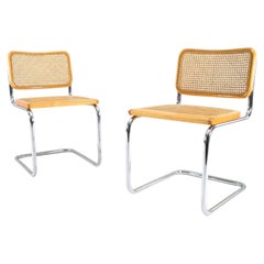 Set of Two Mid-Century Modern Marcel Breuer B32 Blonde Cesca Chairs, Italy 1970s