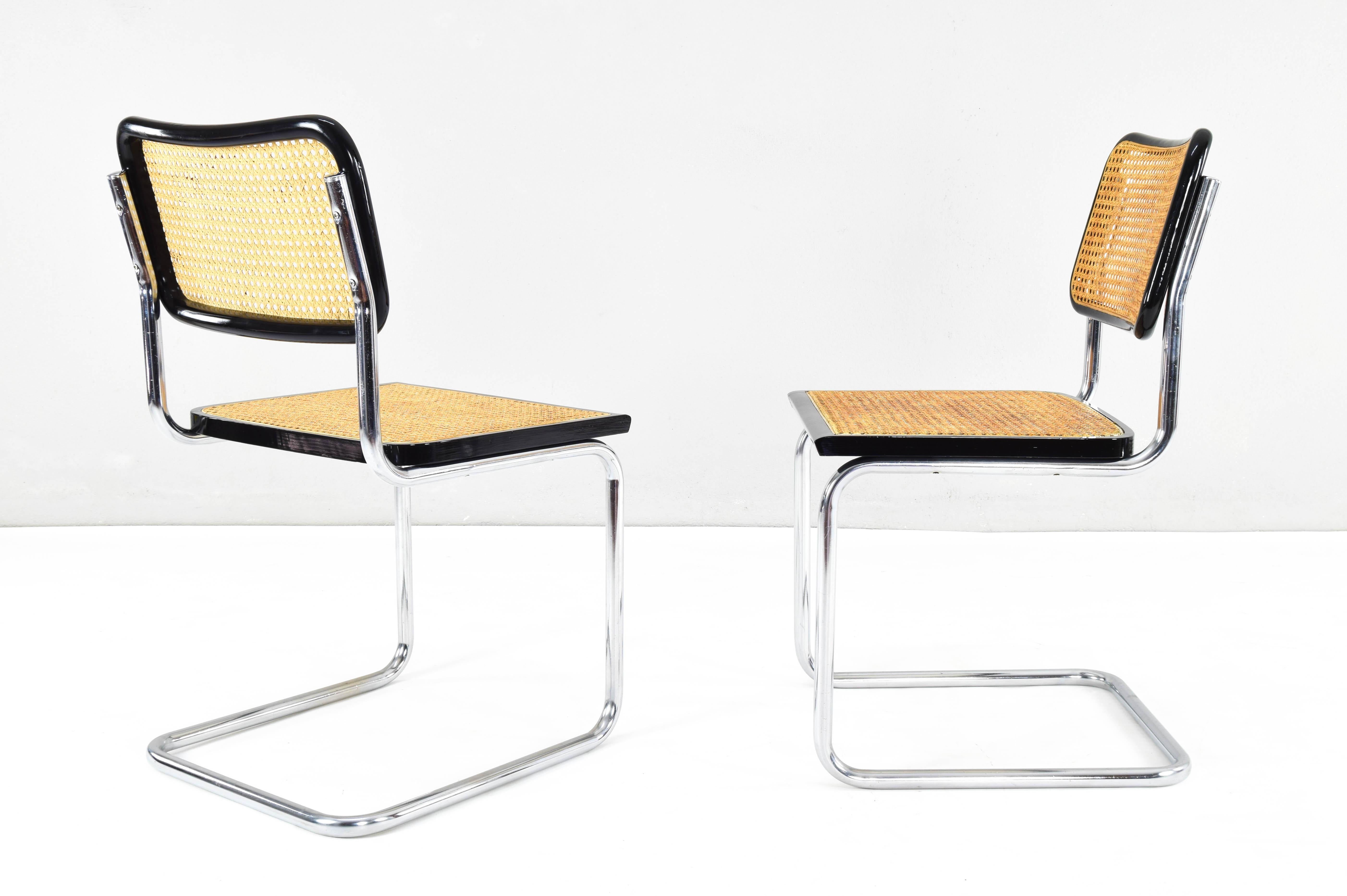 Steel Set of Two Mid-Century Modern Marcel Breuer B32 Cesca Chairs, Italy 1970s