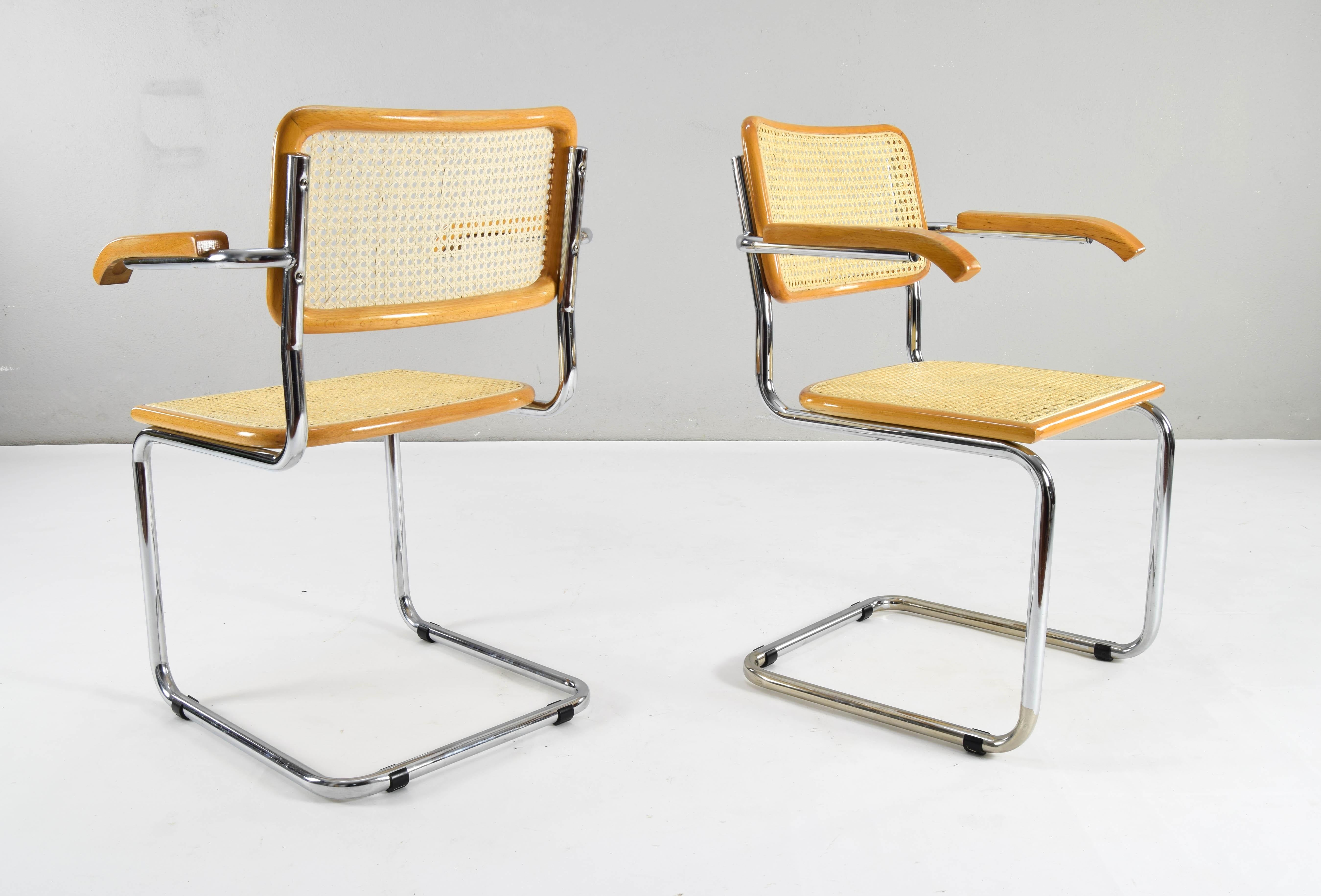  Set of Two Mid-Century Modern Marcel Breuer B64 Blonde Cesca Chairs, Italy, 70s For Sale 5