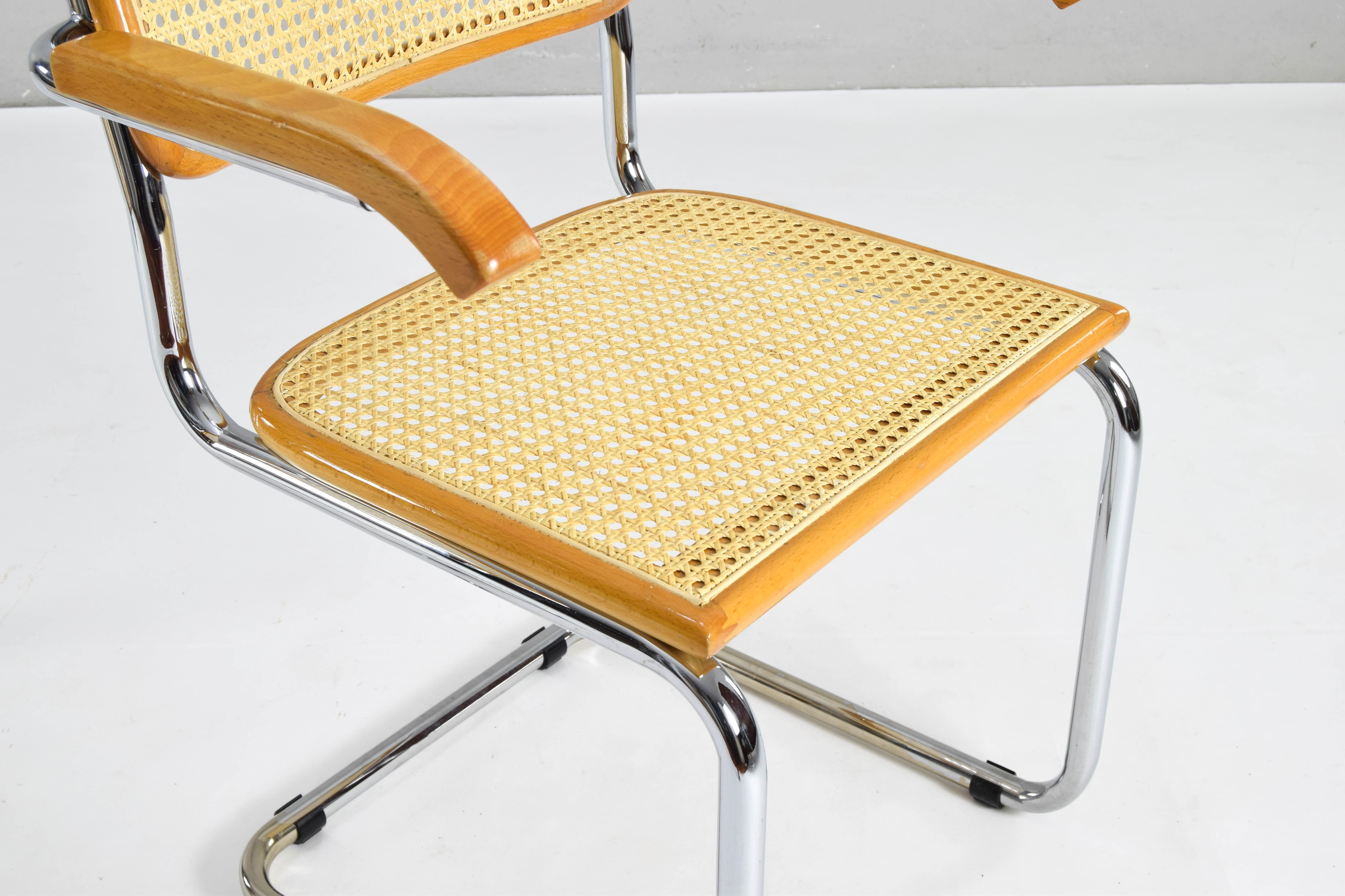  Set of Two Mid-Century Modern Marcel Breuer B64 Blonde Cesca Chairs, Italy, 70s For Sale 6