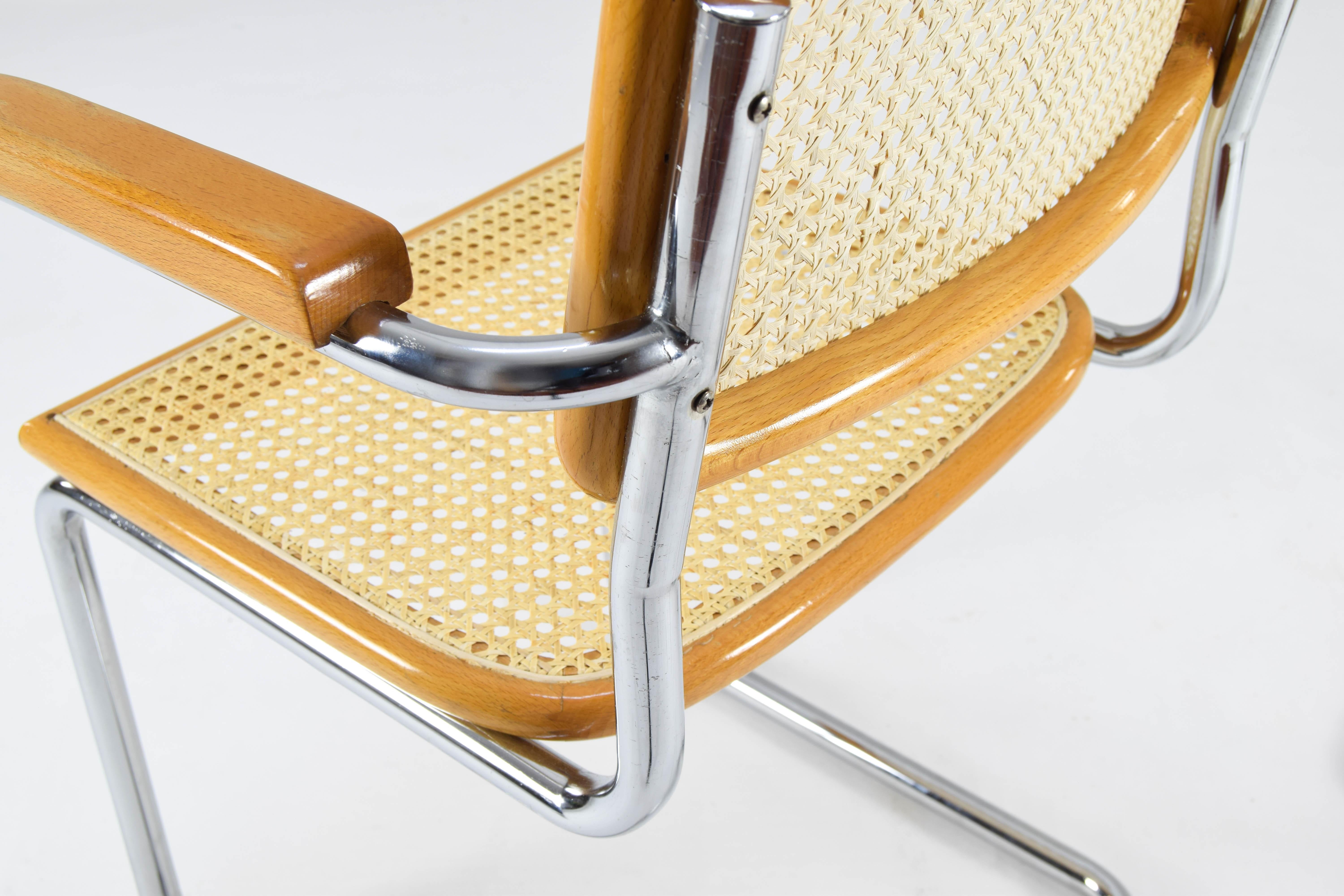  Set of Two Mid-Century Modern Marcel Breuer B64 Blonde Cesca Chairs, Italy, 70s For Sale 7