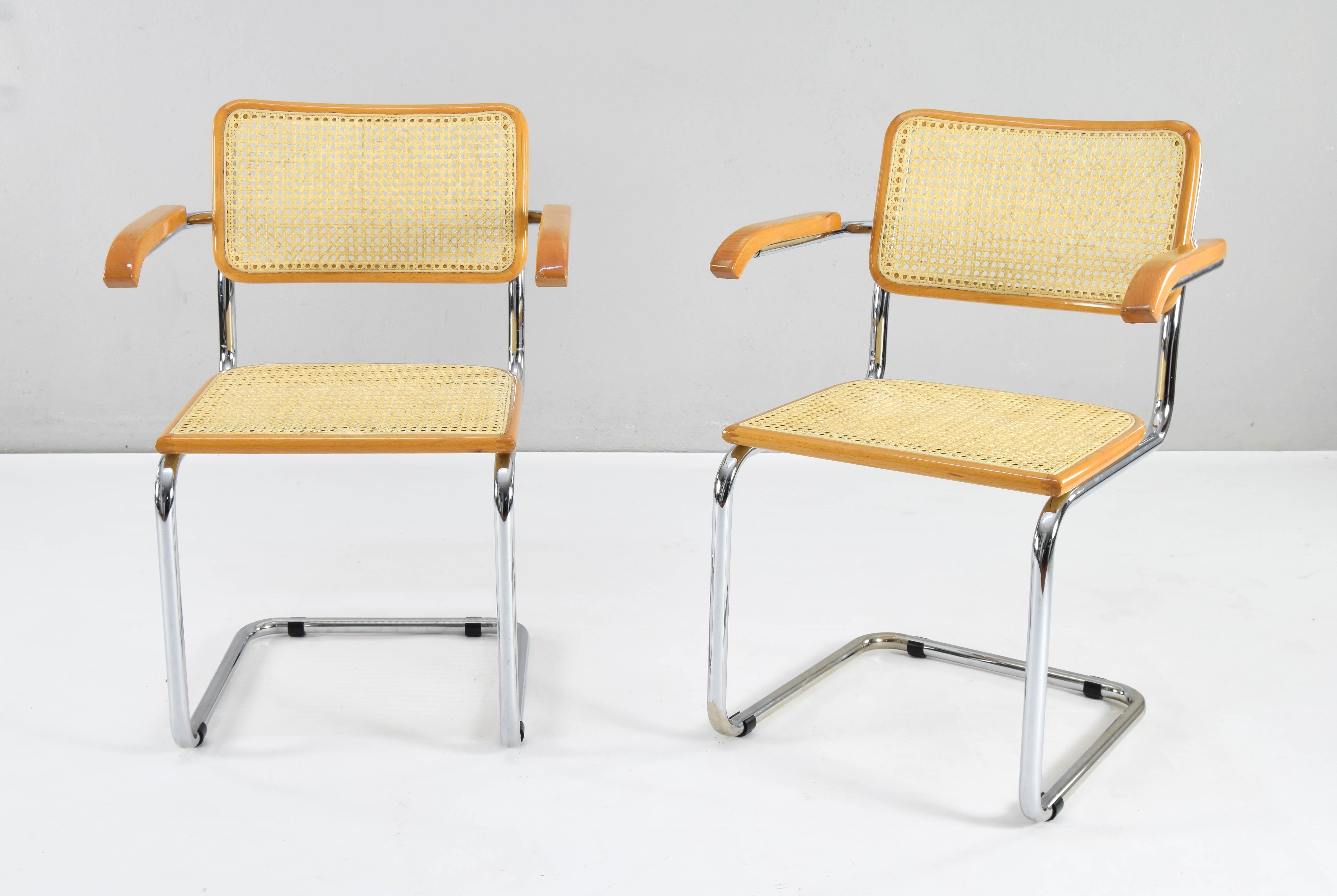  Set of Two Mid-Century Modern Marcel Breuer B64 Blonde Cesca Chairs, Italy, 70s In Good Condition For Sale In Escalona, Toledo