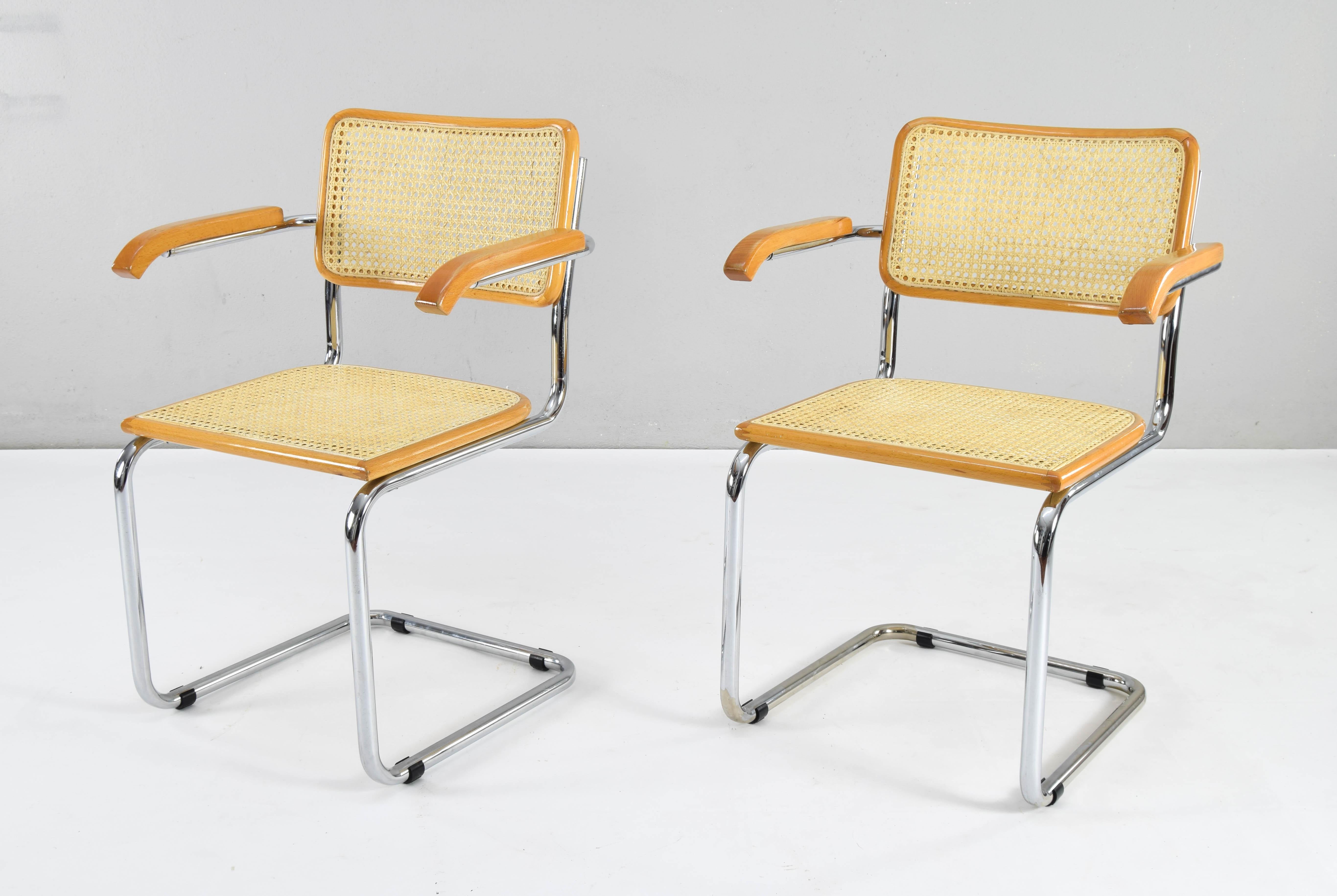 Late 20th Century  Set of Two Mid-Century Modern Marcel Breuer B64 Blonde Cesca Chairs, Italy, 70s For Sale