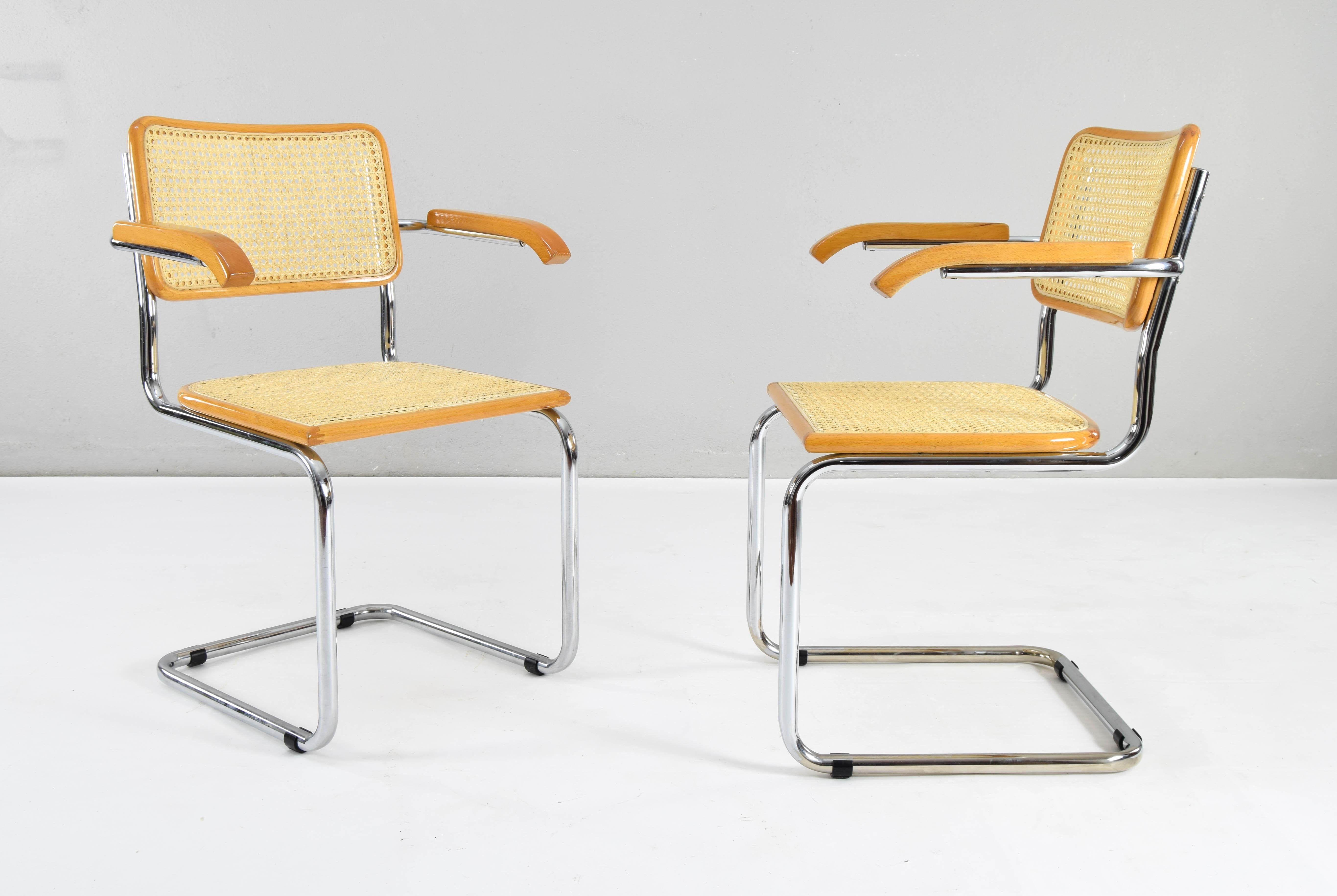 Steel  Set of Two Mid-Century Modern Marcel Breuer B64 Blonde Cesca Chairs, Italy, 70s For Sale