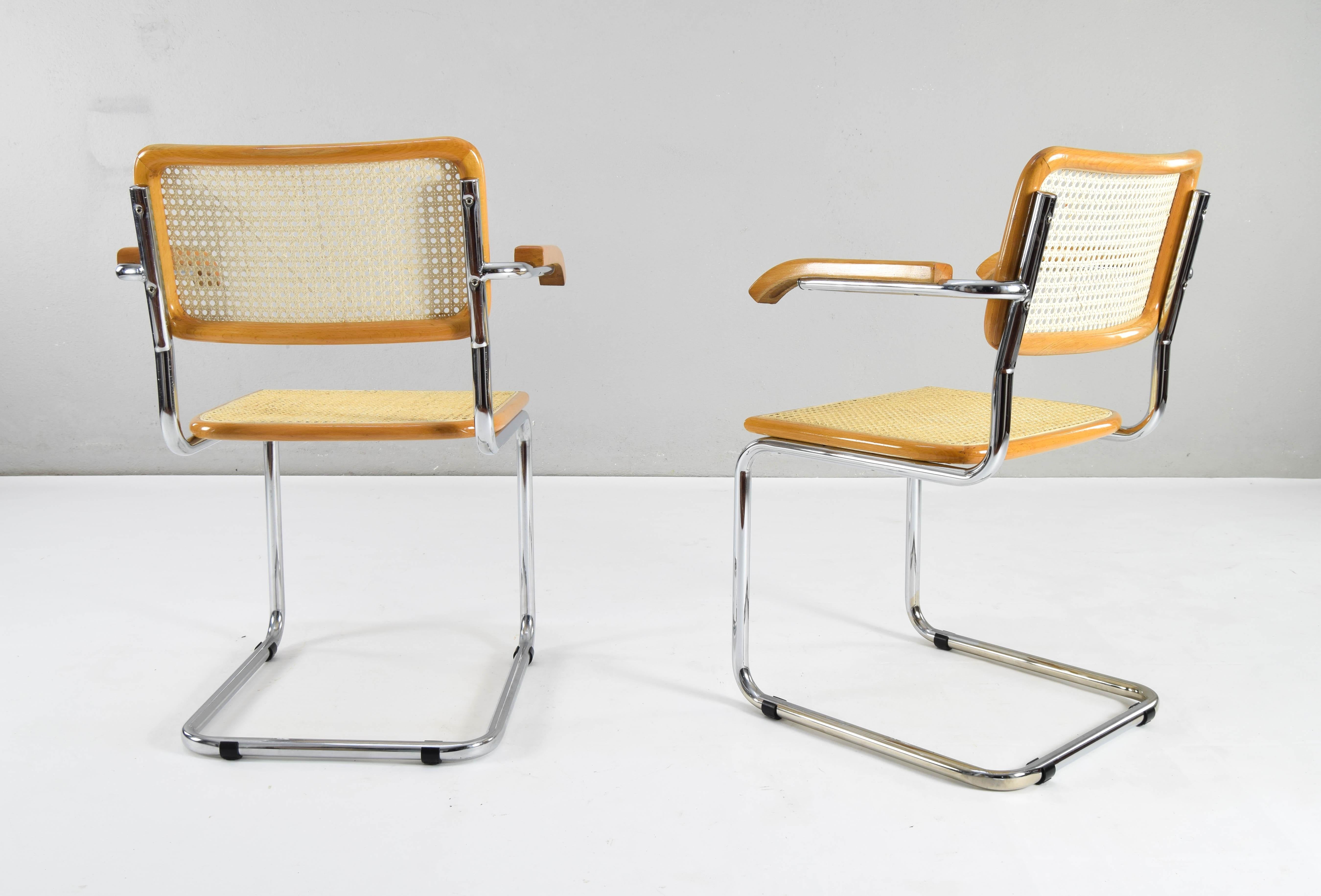  Set of Two Mid-Century Modern Marcel Breuer B64 Blonde Cesca Chairs, Italy, 70s For Sale 1